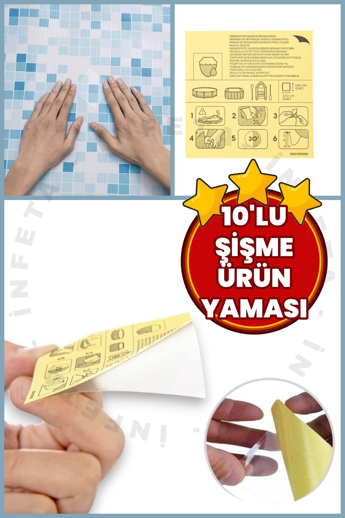 İnfeta Tamir Yaması 10 Adet Su Altı Tamir Yama Şişme Ürünler İçin Şişme Yatak-Havuz-Bot İçin Yama