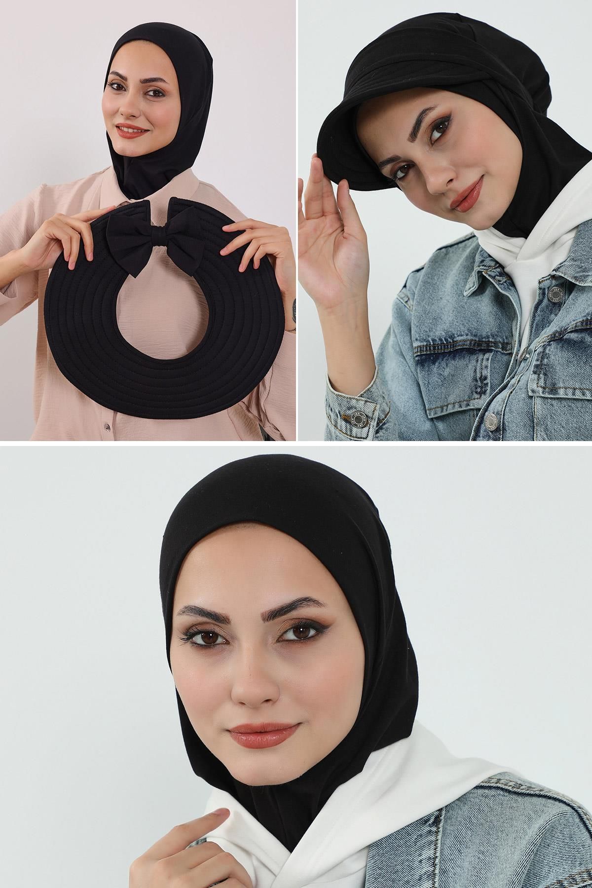 Aisha's Design 3'lü Tak-Çık Bone,Siperlik ve Şapka Seti Tesettür,ST-1P
