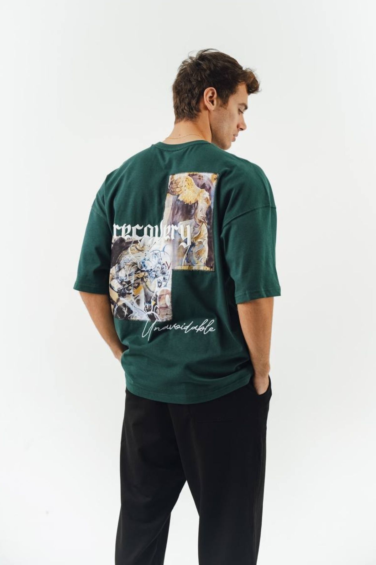 Chirkef Unisex Oversize 100% Pamuk Premium Kumaş Sırt Baskılı Bisiklet Yaka Sokak Stili T-Shirt Recovery