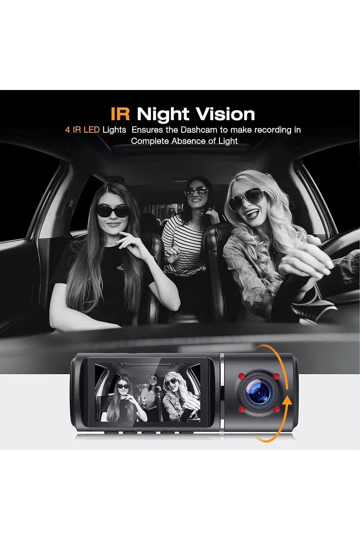 INNOVIX-1080p Dash Cam, 3 Lenses, 170° View, 2.45" IPS, Night Mode, G-Sensor, Loop, SD up to 64GB 9