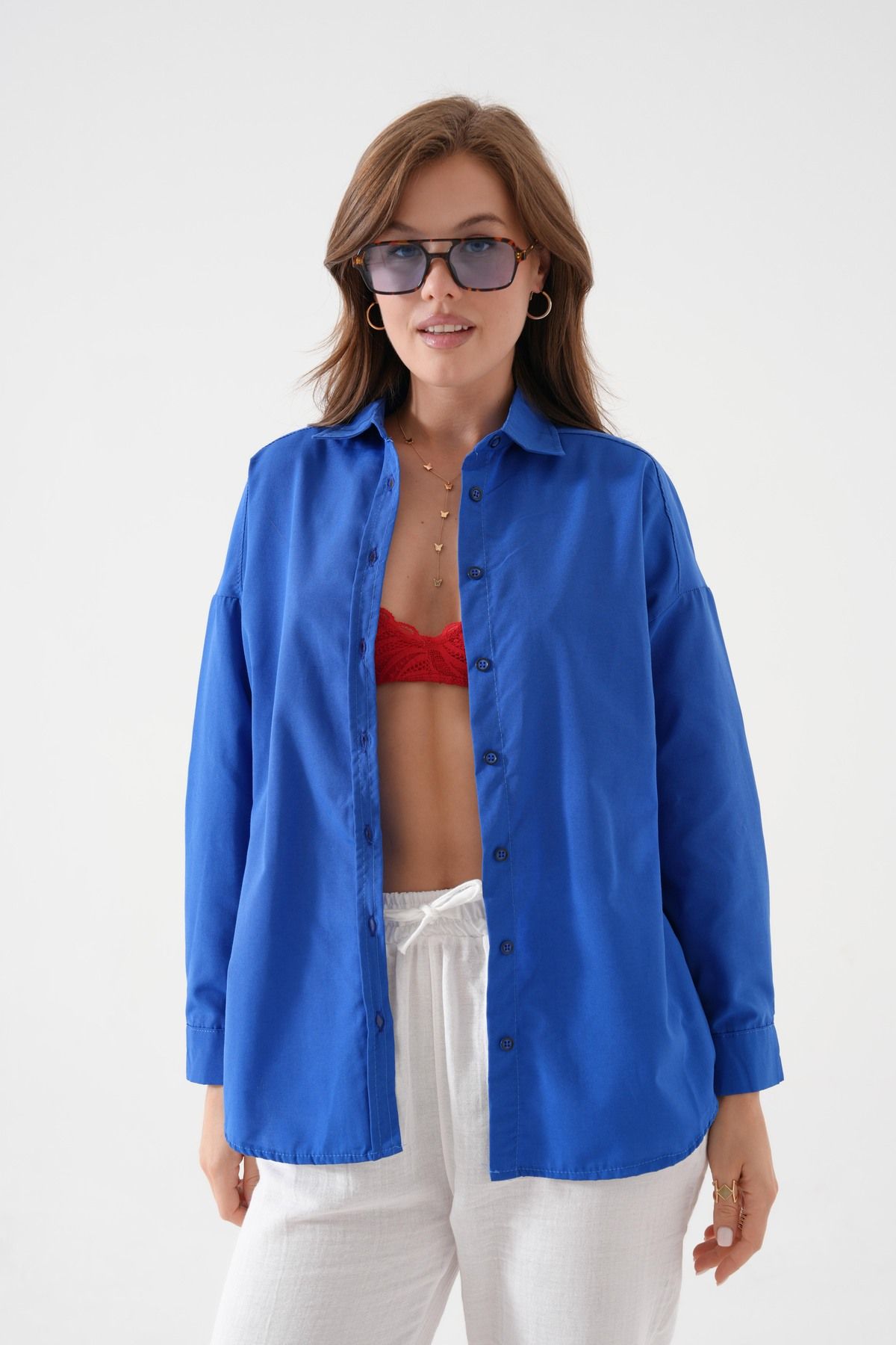 QAWWA Kadın Trend & Oversize Günlük Giyim & Pamuk Gömlek