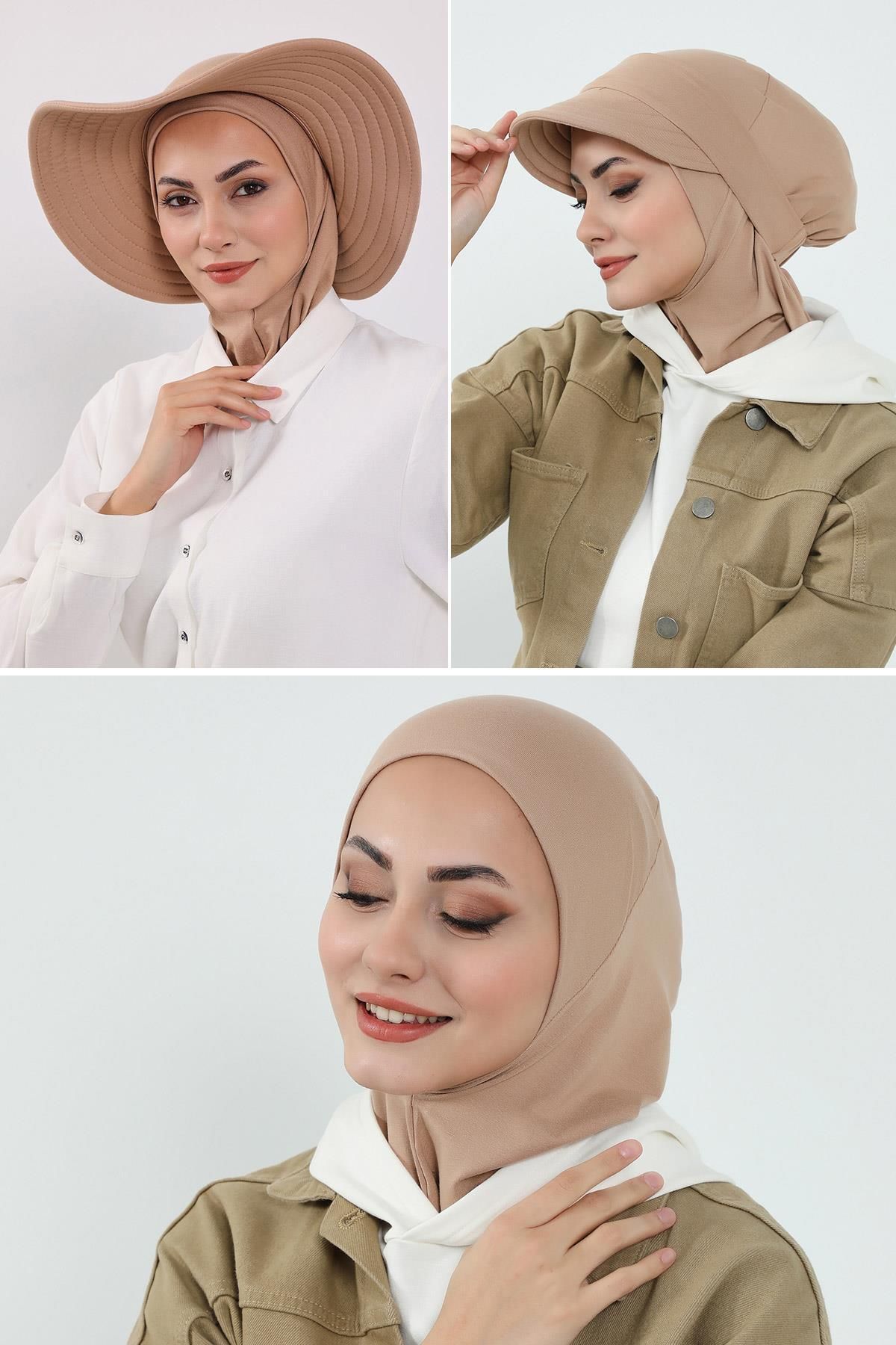Aisha's Design 3'lü Tak-Çık Bone,Siperlik ve Şapka Seti Tesettür,ST-1P