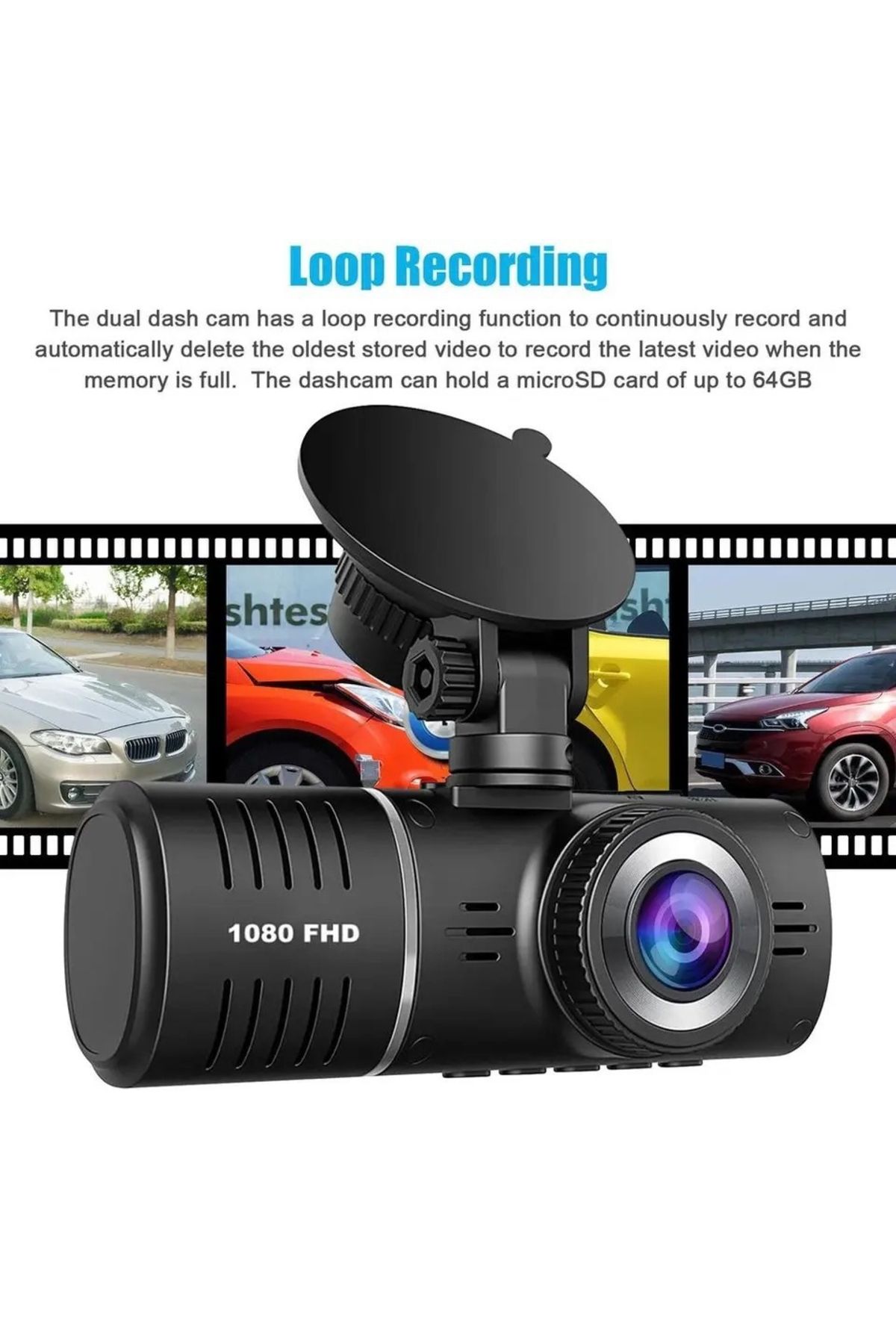 INNOVIX-1080p Dash Cam, 3 Lenses, 170° View, 2.45" IPS, Night Mode, G-Sensor, Loop, SD up to 64GB 5