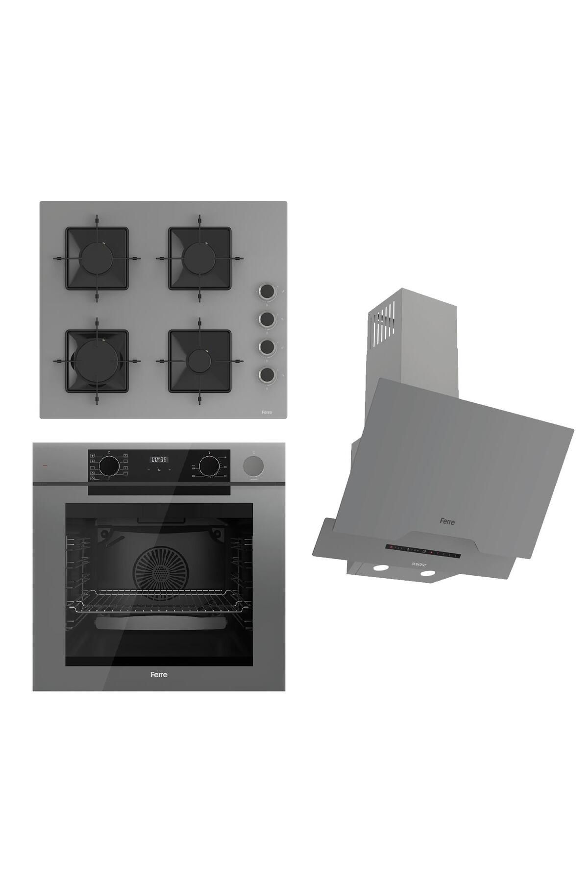 Ferre STEAMART-FRYART-SILENTART Serisi Gri Set (SS208 + QEP64CPR +D065-SA ) - Emaye Izgara