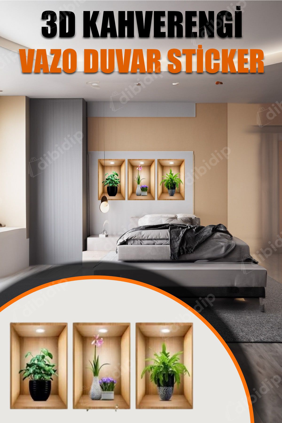 CMT 🖼️3D ÇİÇEK VAZO DUVAR STİCKER