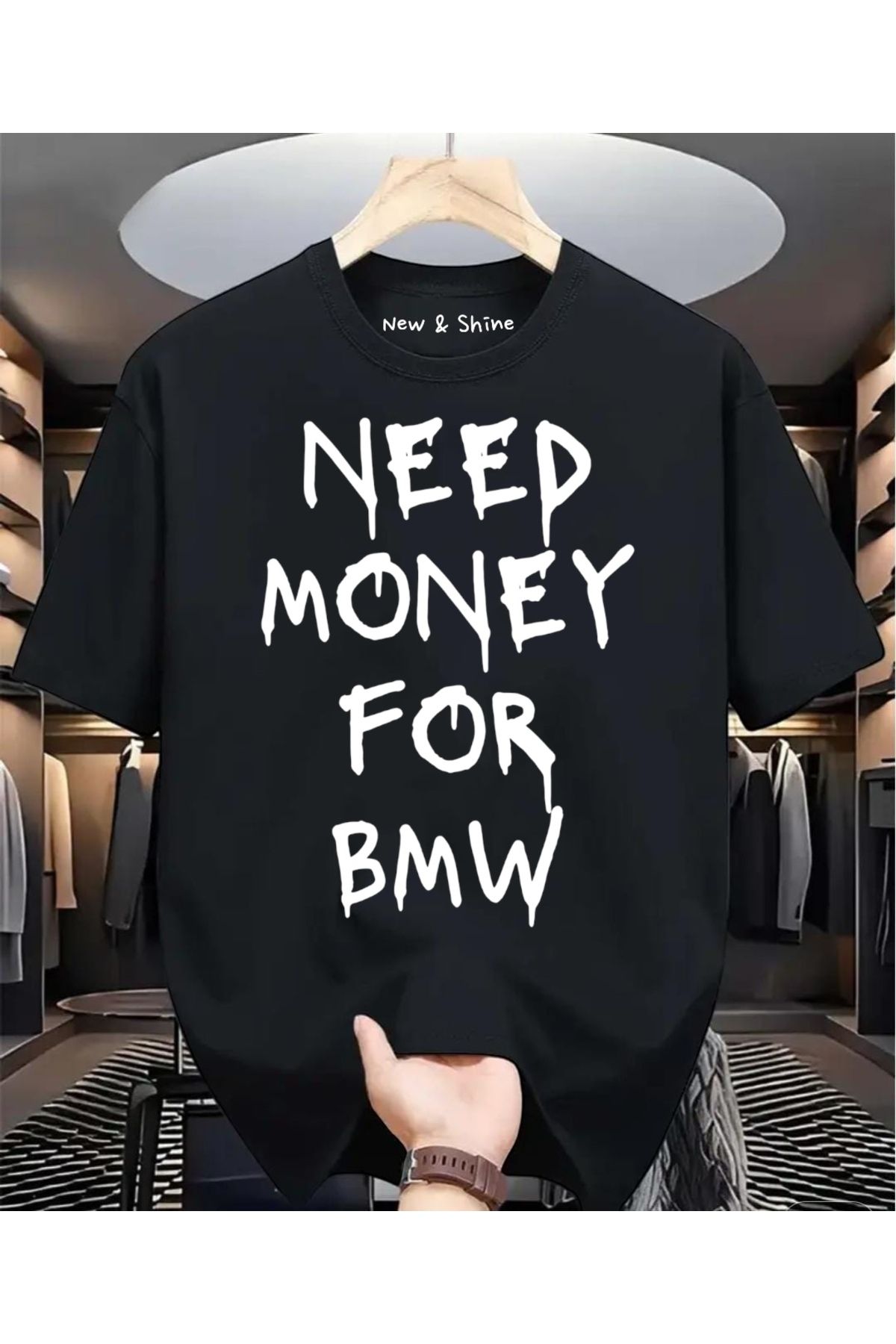 New Shine Need More Money For BMW Baskılı Oversize T-Shirt