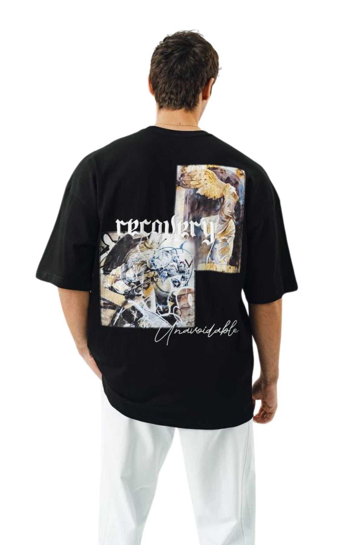 Chirkef Unisex Oversize 100% Pamuk Premium Kumaş Sırt Baskılı Bisiklet Yaka Sokak Stili T-Shirt Recovery