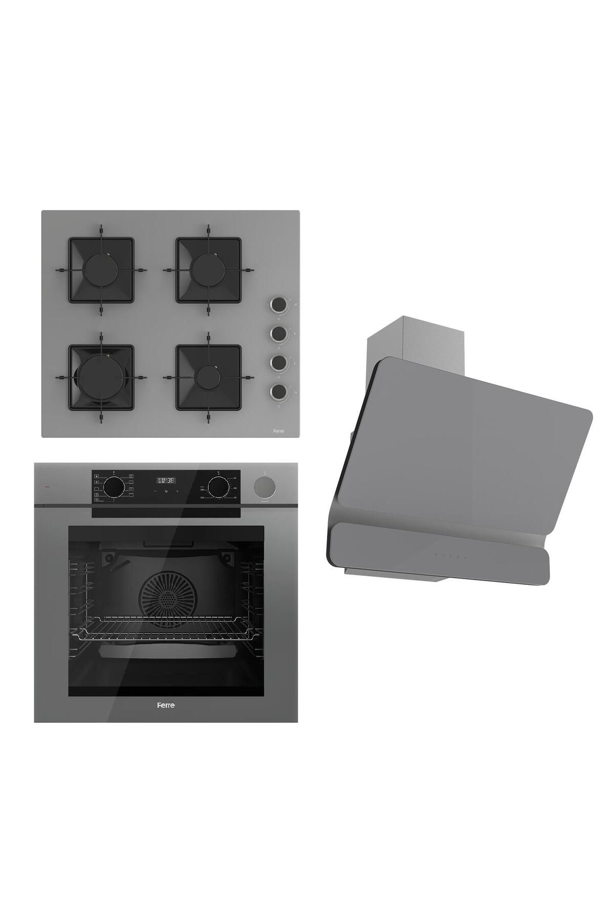 Ferre STEAMART-FRYART Serisi Gri Set (SS208 + QEP64CPR +D082 ) - Emaye Izgara