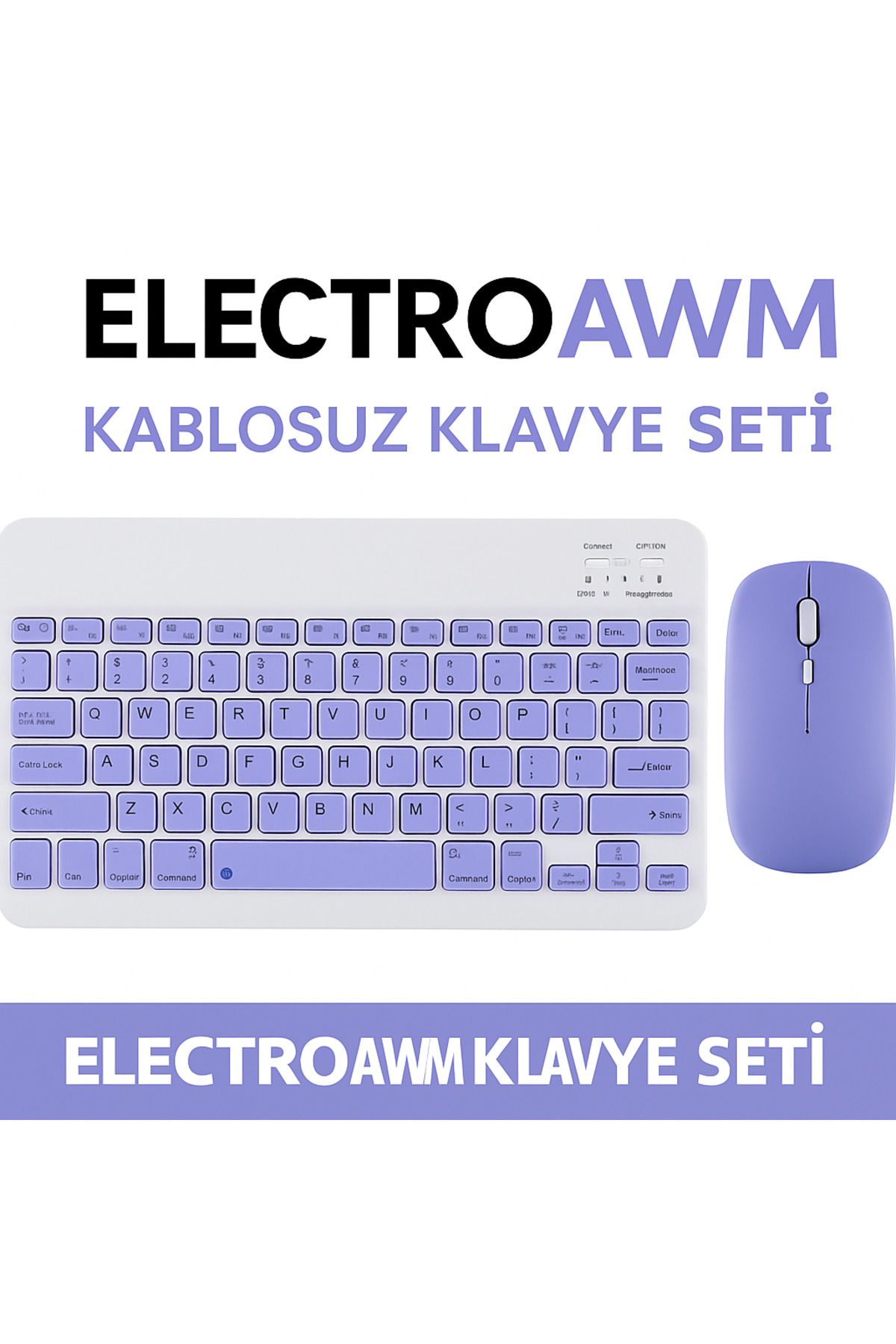 electroawm Kablosuz Bluetooth Klavye + Mouse Seti (iOS / Android / Windows Uyumlu) MOR