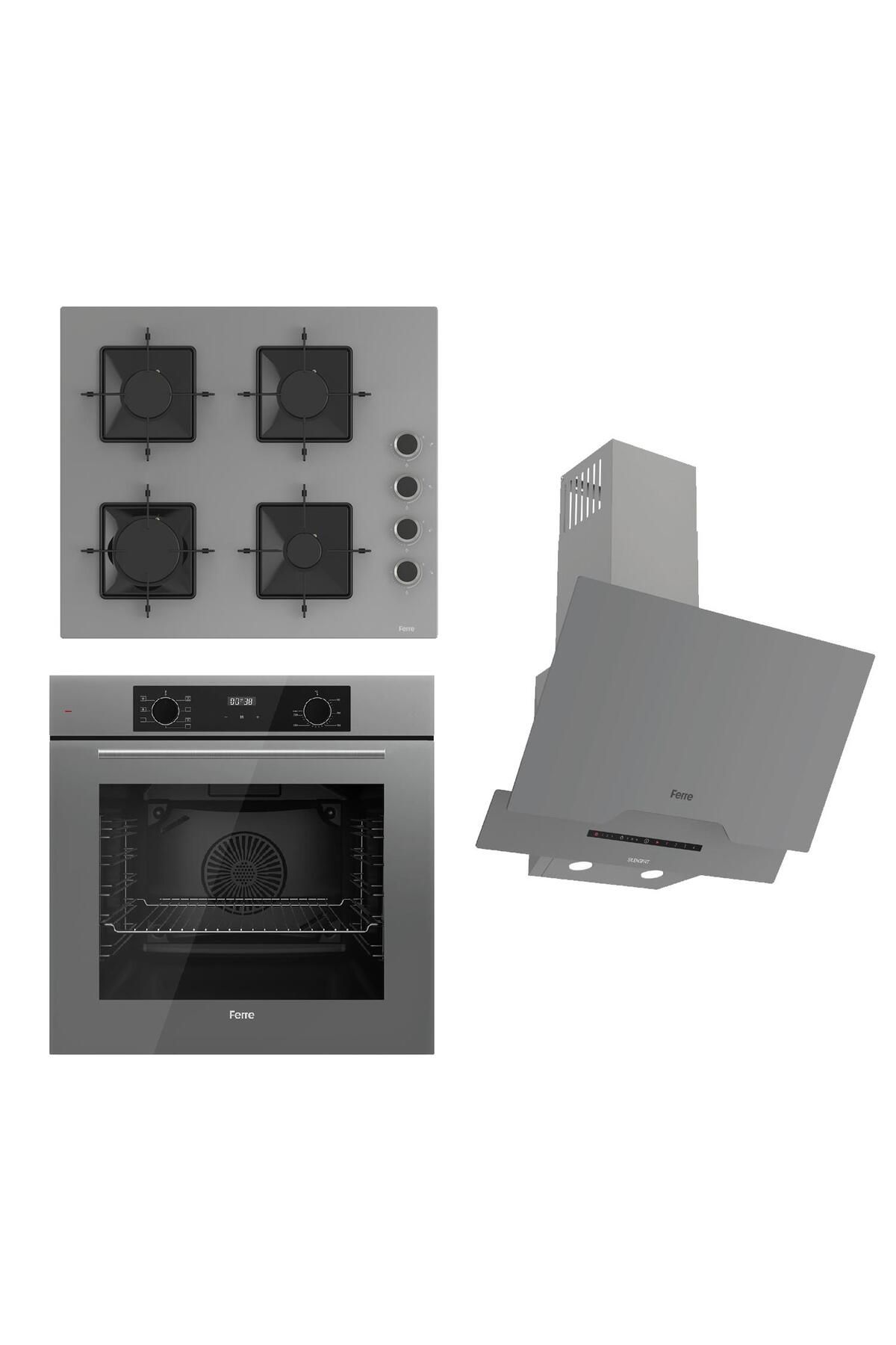 Ferre FLOWART-SILENTART Serisi Gri Set (SS208 + QBL63CPR +D065-SA ) - Emaye Izgara