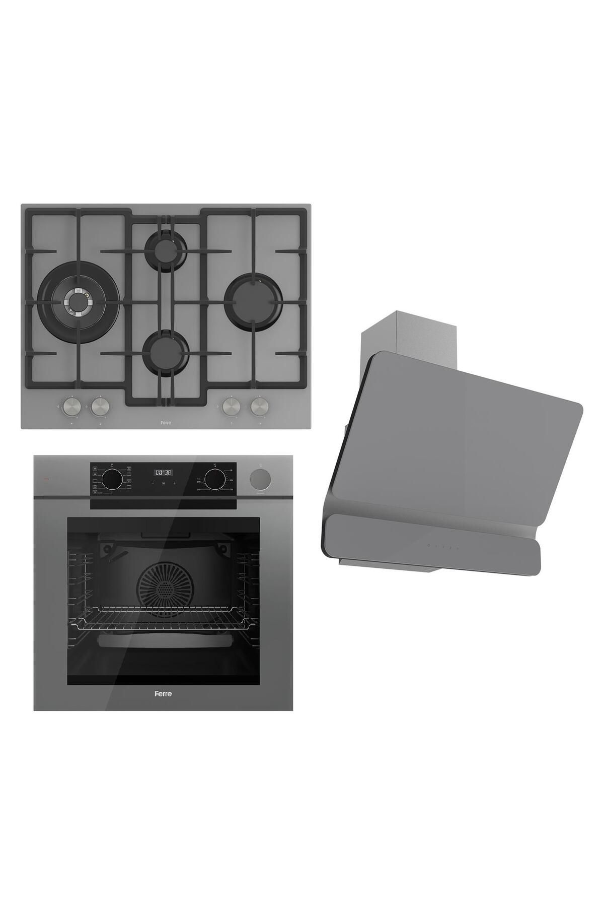 Ferre STEAMART-FRYART Serisi Gri Set (ED078 + QEP64CPR +D082 ) - Döküm Izgara / 67 cm Ocak
