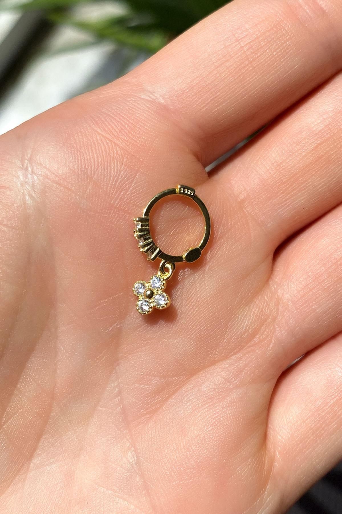 Spossy Silver Jewelry Yonca Halka Piercing Küpe