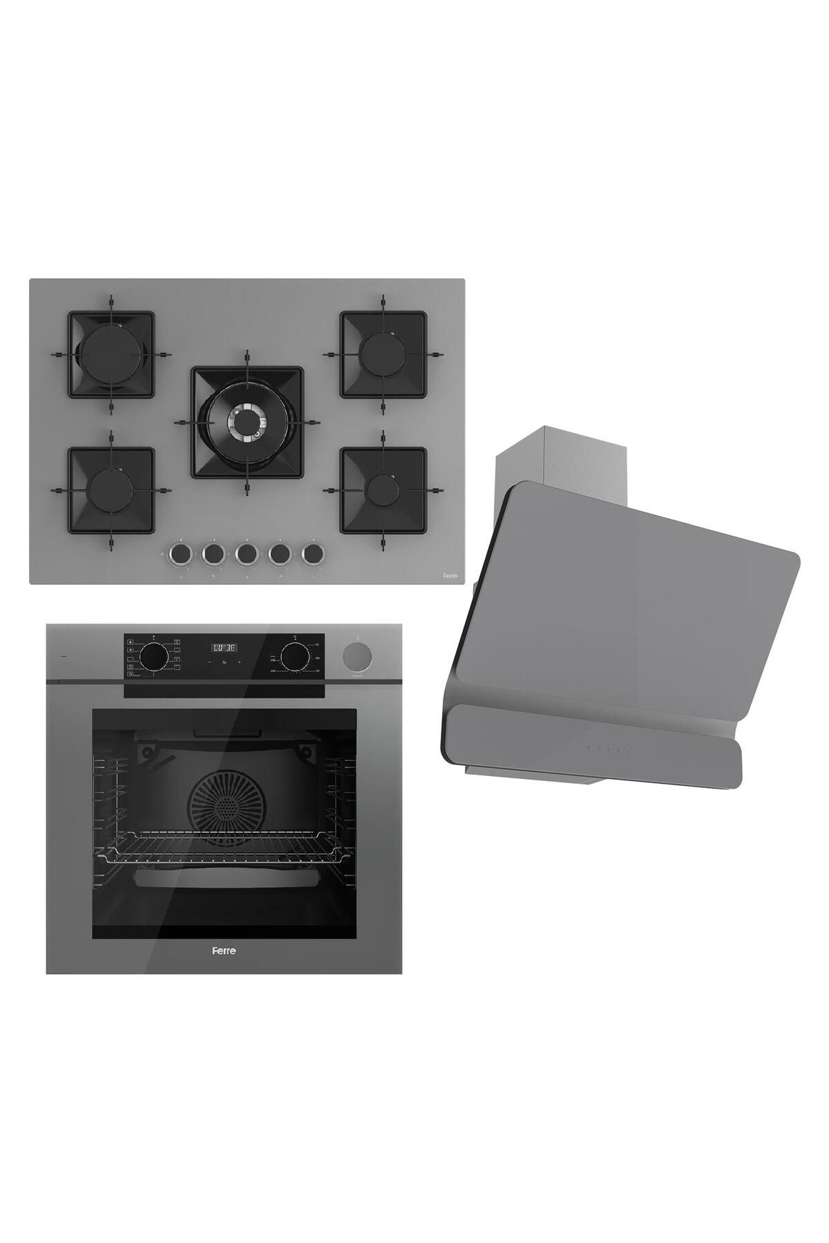Ferre STEAMART-FRYART Serisi Gri Set (SS038 + QEP64CPR +D082 ) - Döküm Izgara / 75 cm Ocak