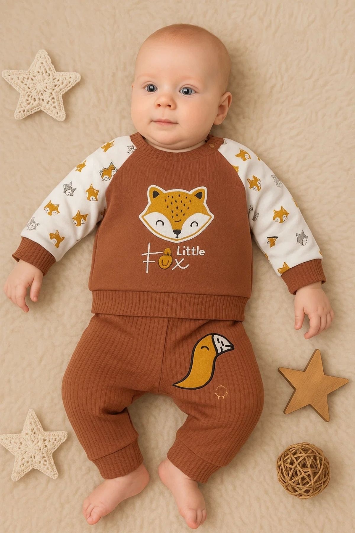 Beruflic Littie Fox Nakışlı % 100 Pamuklu 2'li Erkek Takım