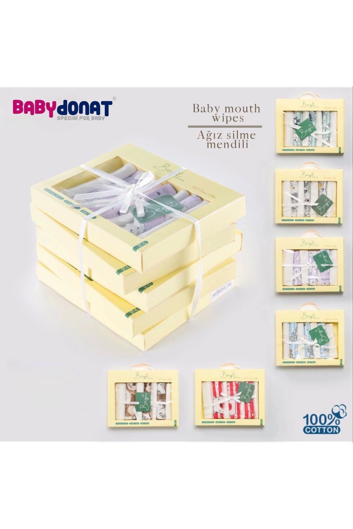 Beruflic 7 Adet Kız Bebek Ağız Silme Mendili 100% Pamuk