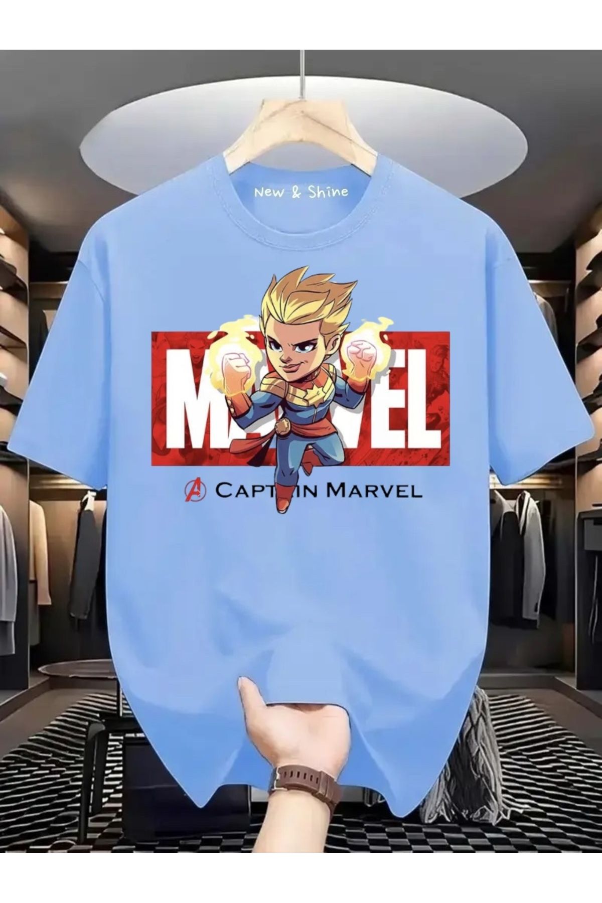 New Shine Süper Kahraman Kaptan Baskılı Oversize T-Shirt