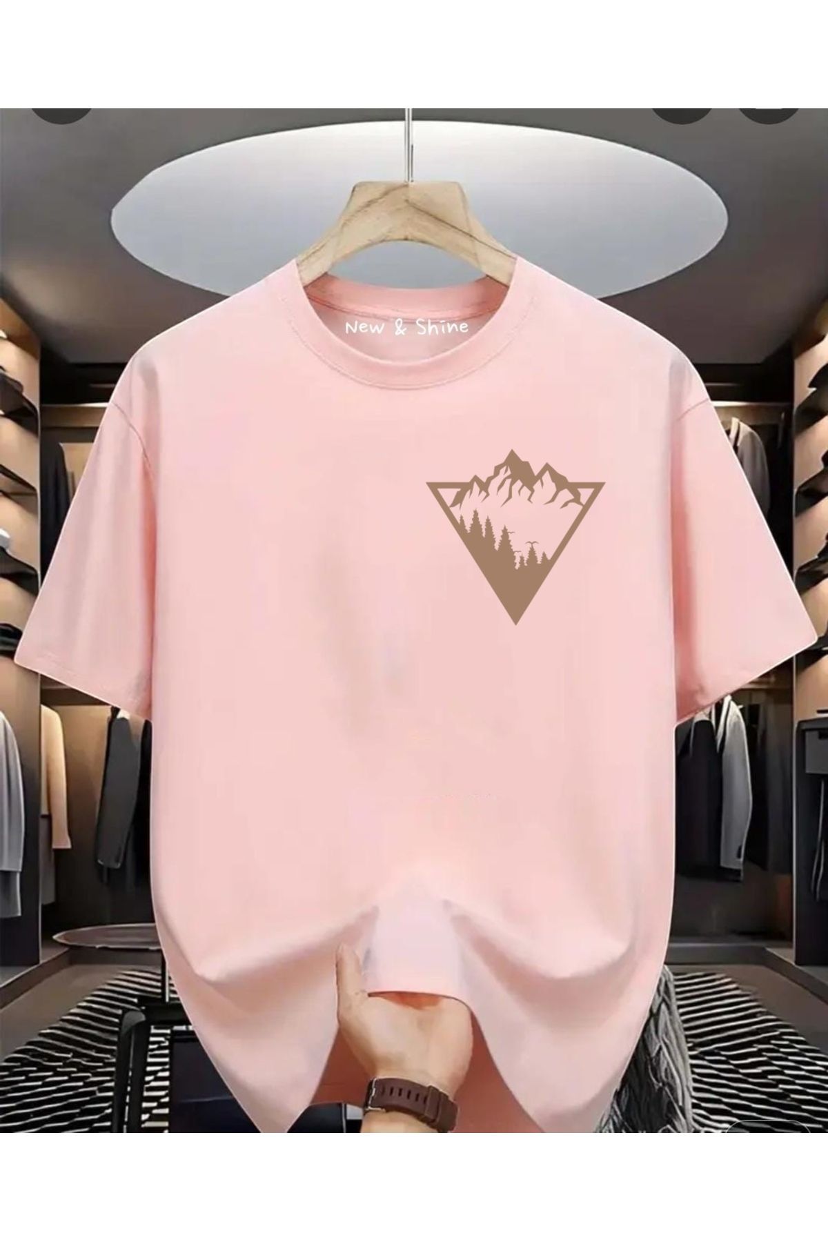 New Shine Dağ Baskılı Oversize T-Shirt