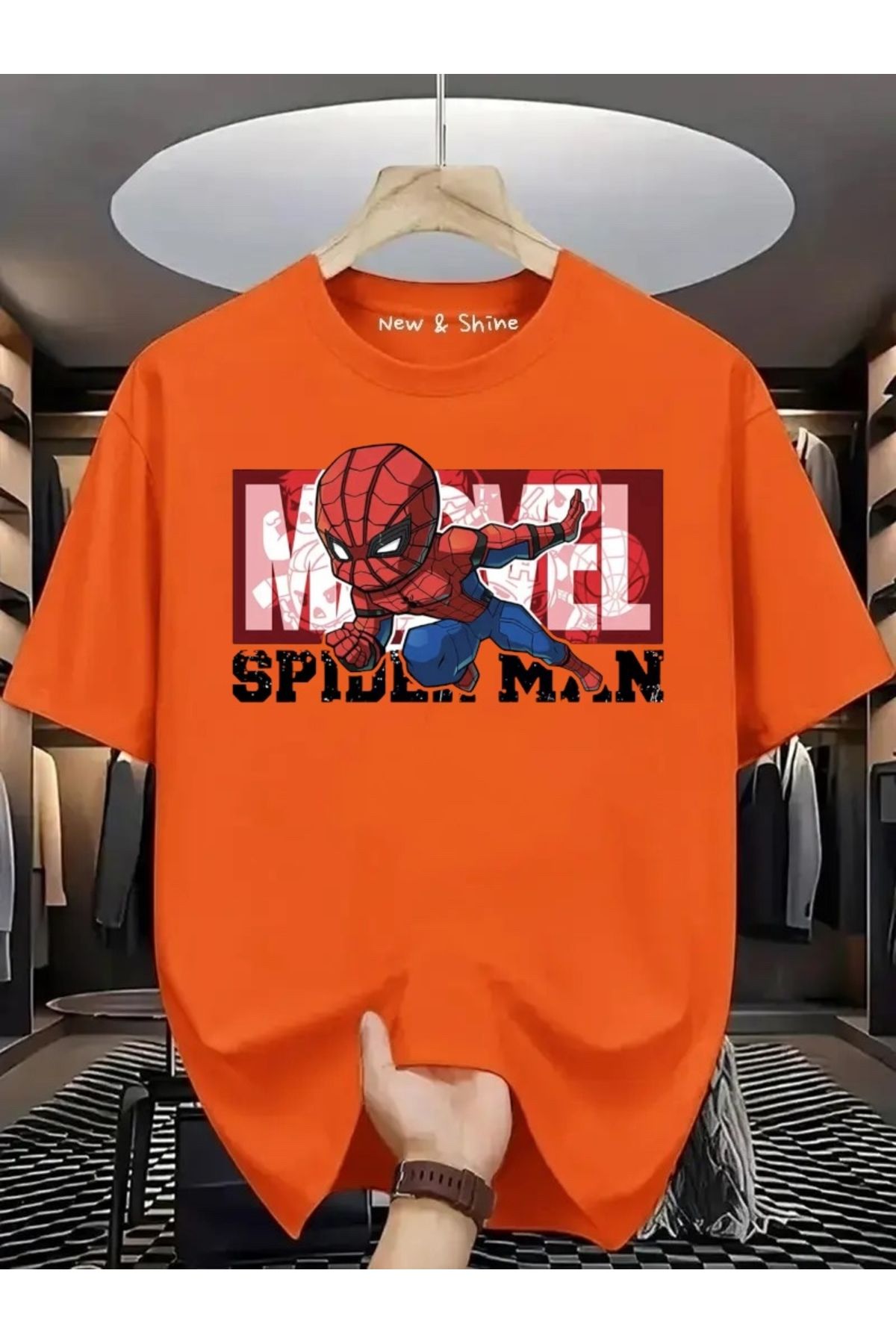 New Shine Süper Kahraman Örümcek Adam Baskılı Oversize T-Shirt