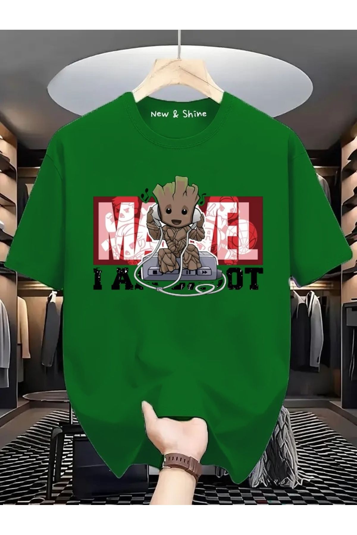 New Shine Süper Kahraman Groot Baskılı Oversize T-Shirt