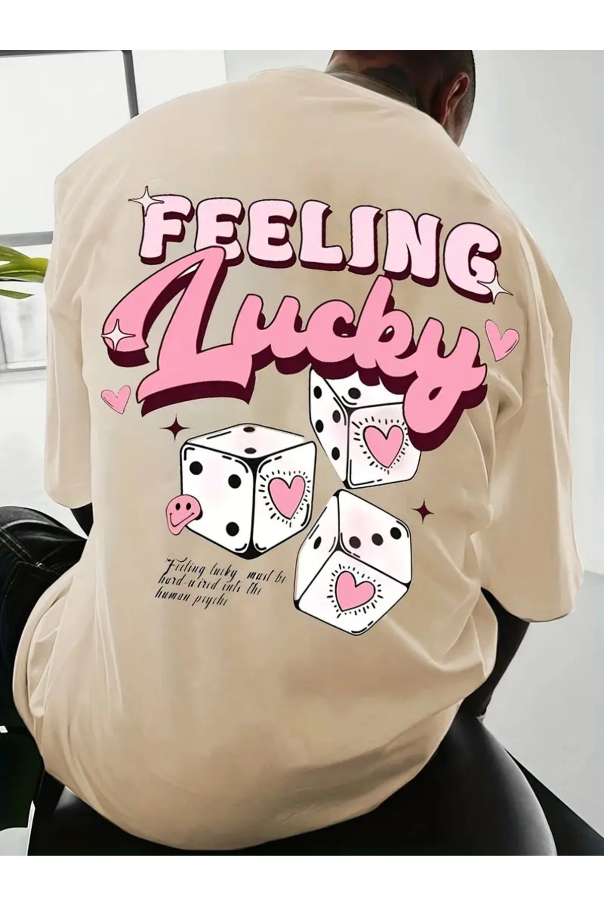 GALASHOP Erkek Casual "Şanslı Hisset" Karikatür Zar T-Shirt