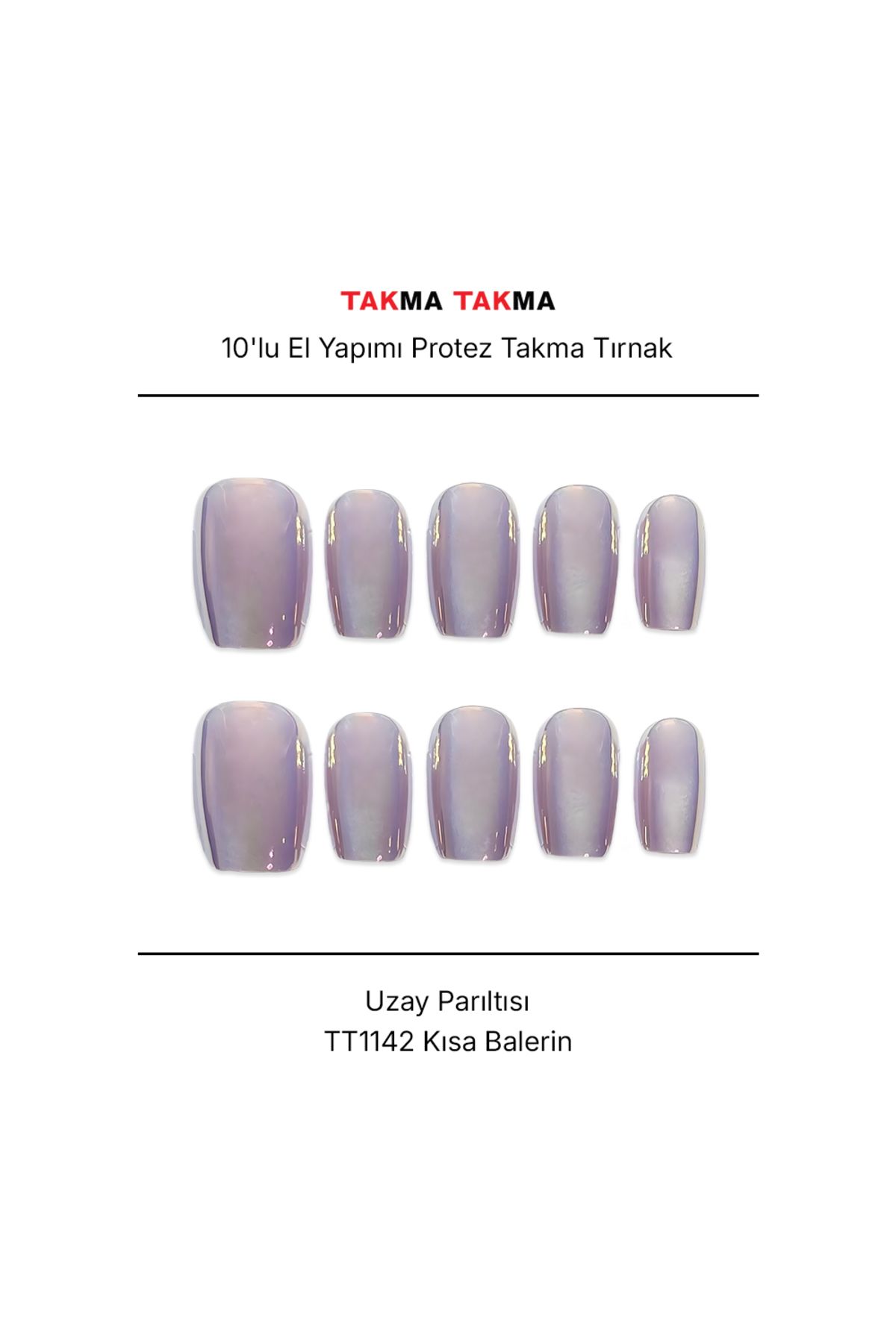 Takma Takma TT1142 - Uzay Parıltısı - 10'lu Tekrar Kullanılabilir El Yapımı Protez Takma Tırnak XS-Mor