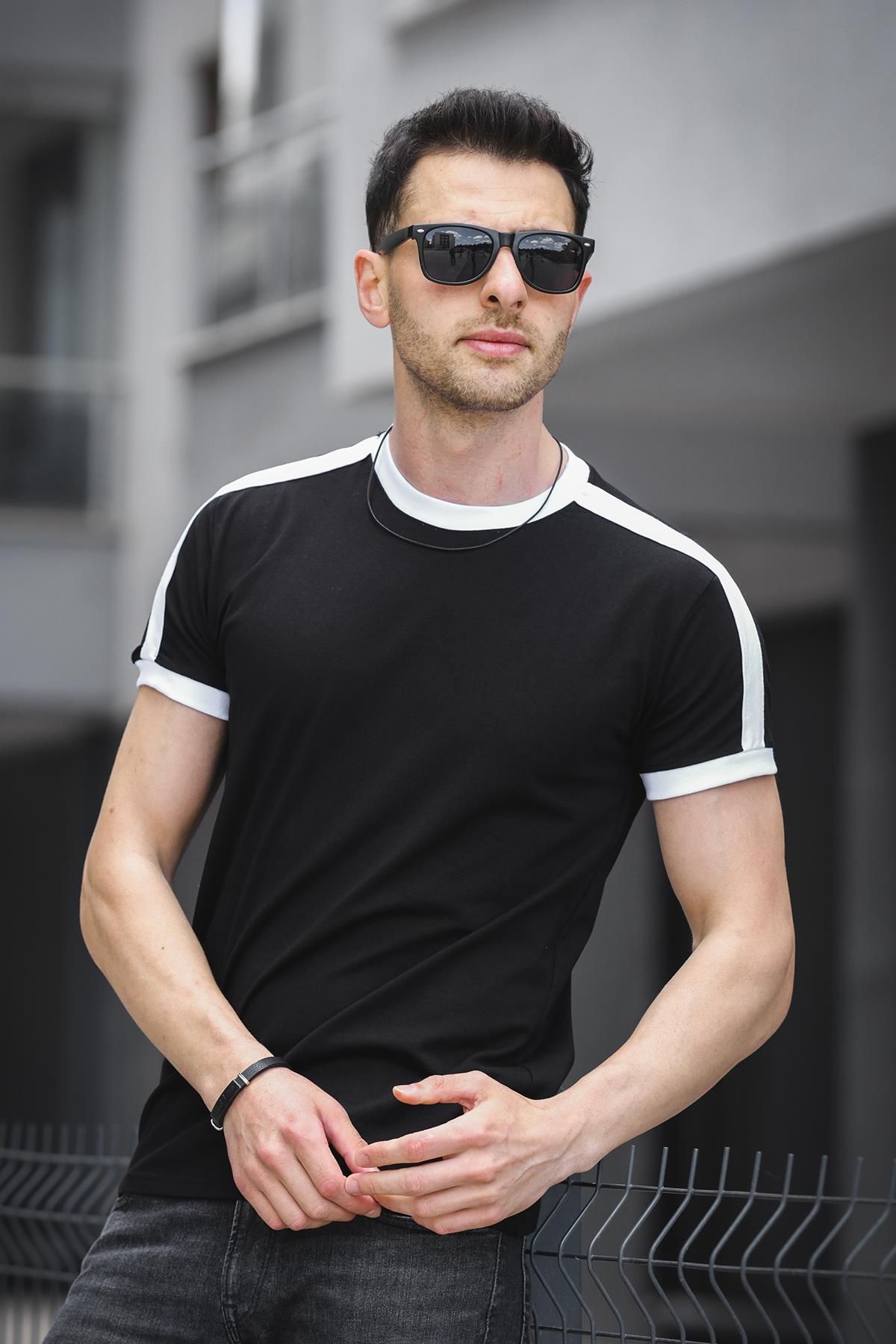since 1990 man Manlima Slim Fit Likralı Esnek Omuz ve Kol Şeritli Erkek Tshirt
