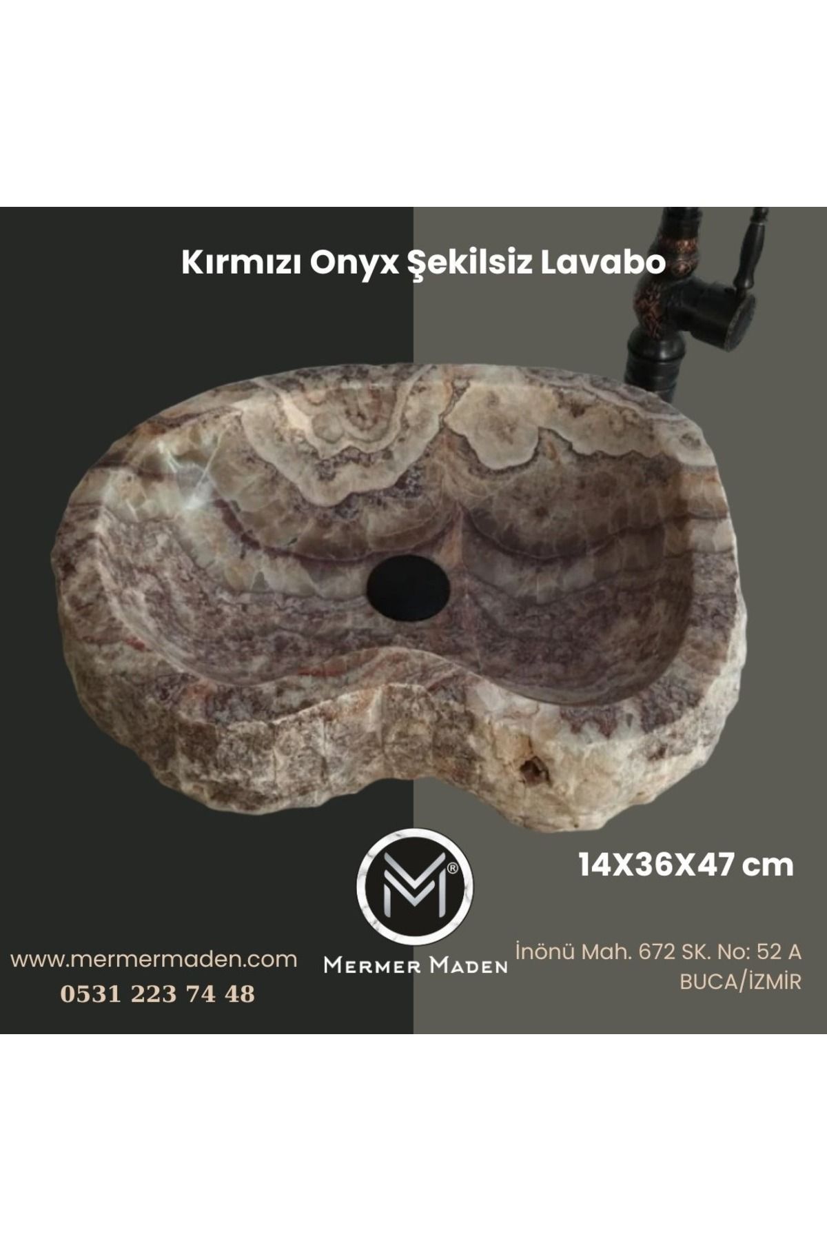 entrend11 Kırmızı Onyx Şekilsiz Lavabo