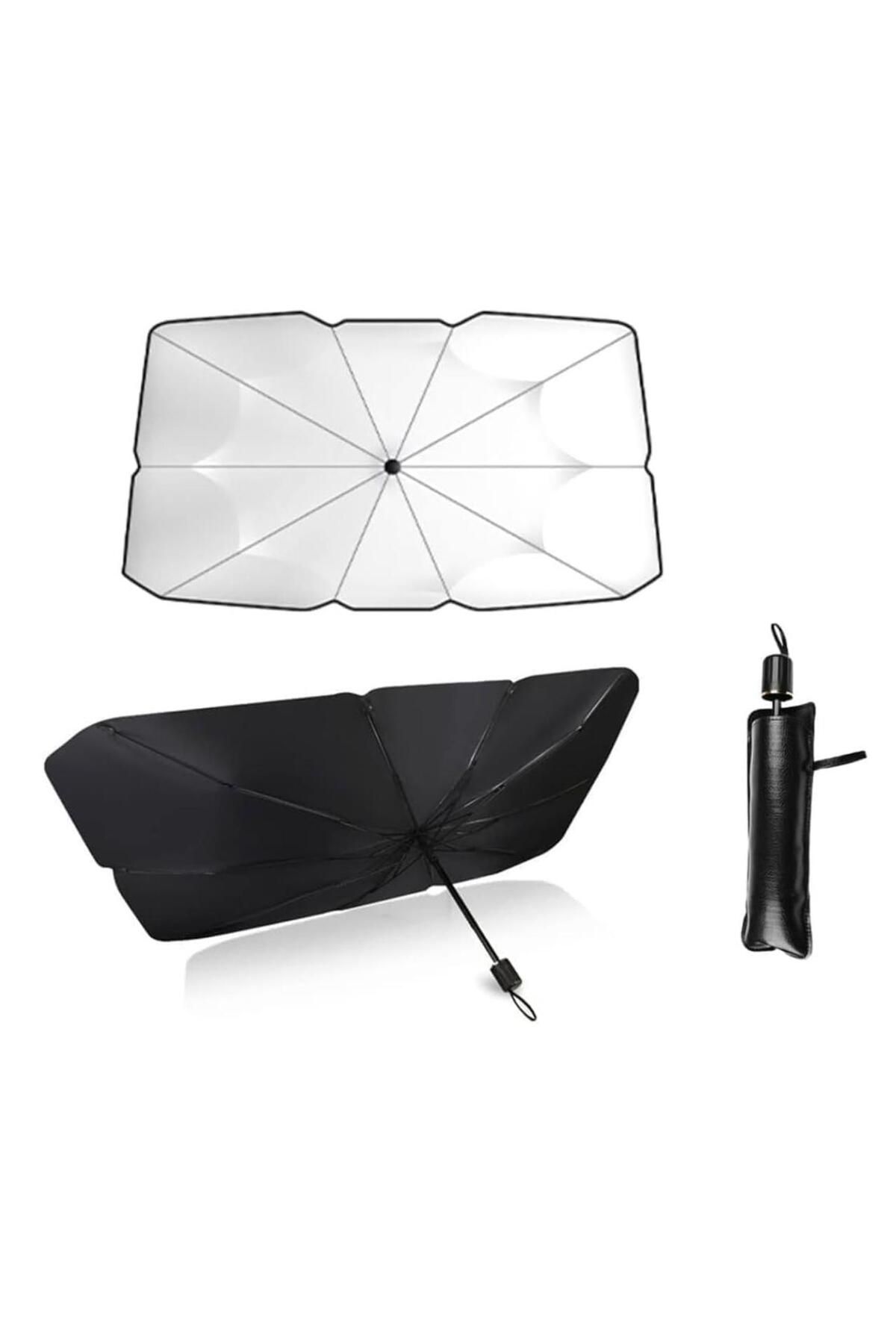DuoLight Oto Araba Güneşlik Şemsiye Tip Ön Cam Güneş Önleyici Katlanabilir 140cm X 75cm