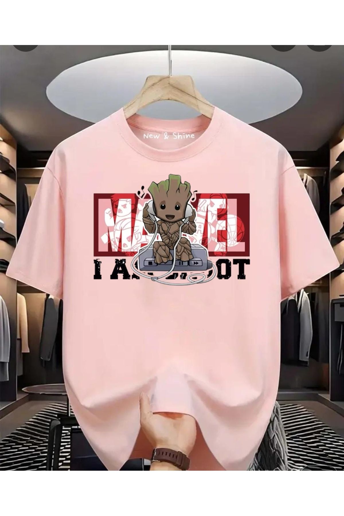 New Shine Süper Kahraman Groot Baskılı Oversize T-Shirt