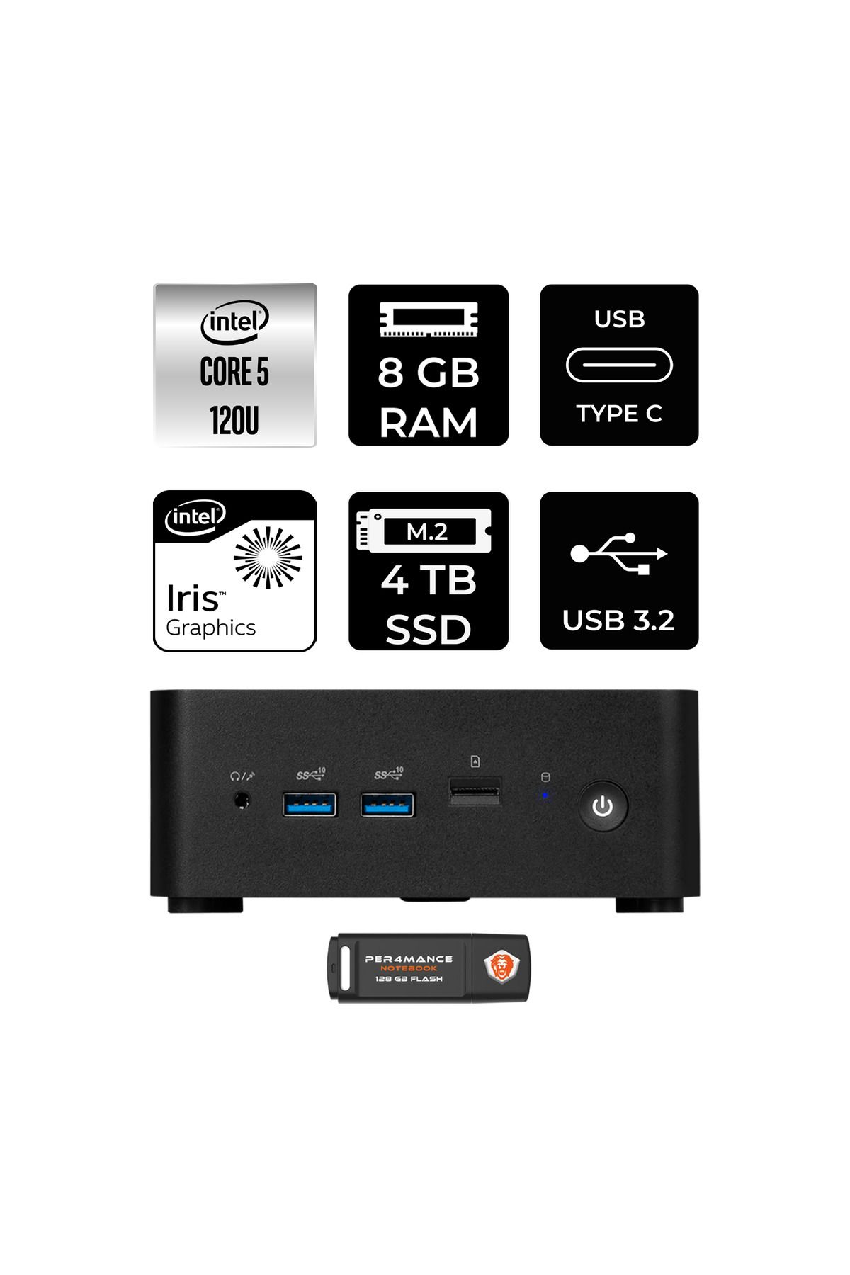 MSI Cubi NUC 5 120U 8GB 4TB SSD W11P Mini Masaüstü Bilgisayar & PER4 USB Bellek