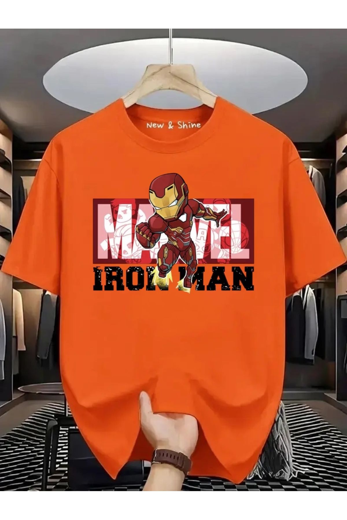 New Shine Süper Kahraman Iron Man Baskılı Oversize T-Shirt