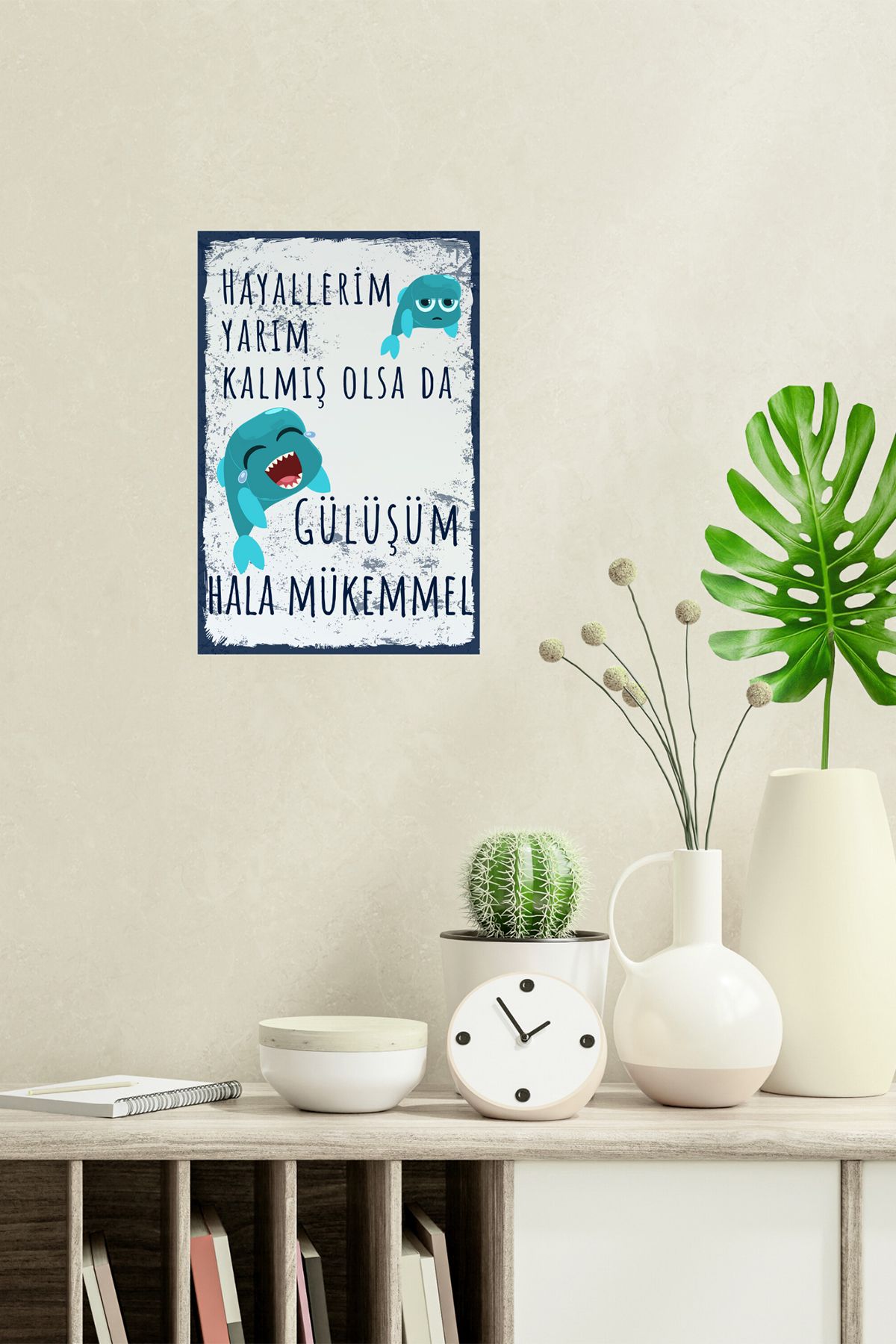 qoeuyl boutique Gülüşüm Hâlâ Mükemmel Baskılı Eğlenceli Hediyelik 18x27 MDF Mini Ahşap Poster Tablo