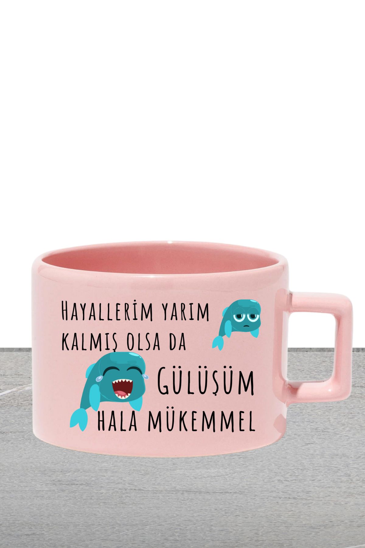 qoeuyl boutique Gülüşüm Hâlâ Mükemmel Baskılı Eğlenceli Hediyelik Pastel Renkli Dikdörtgen Kulplu Fincan