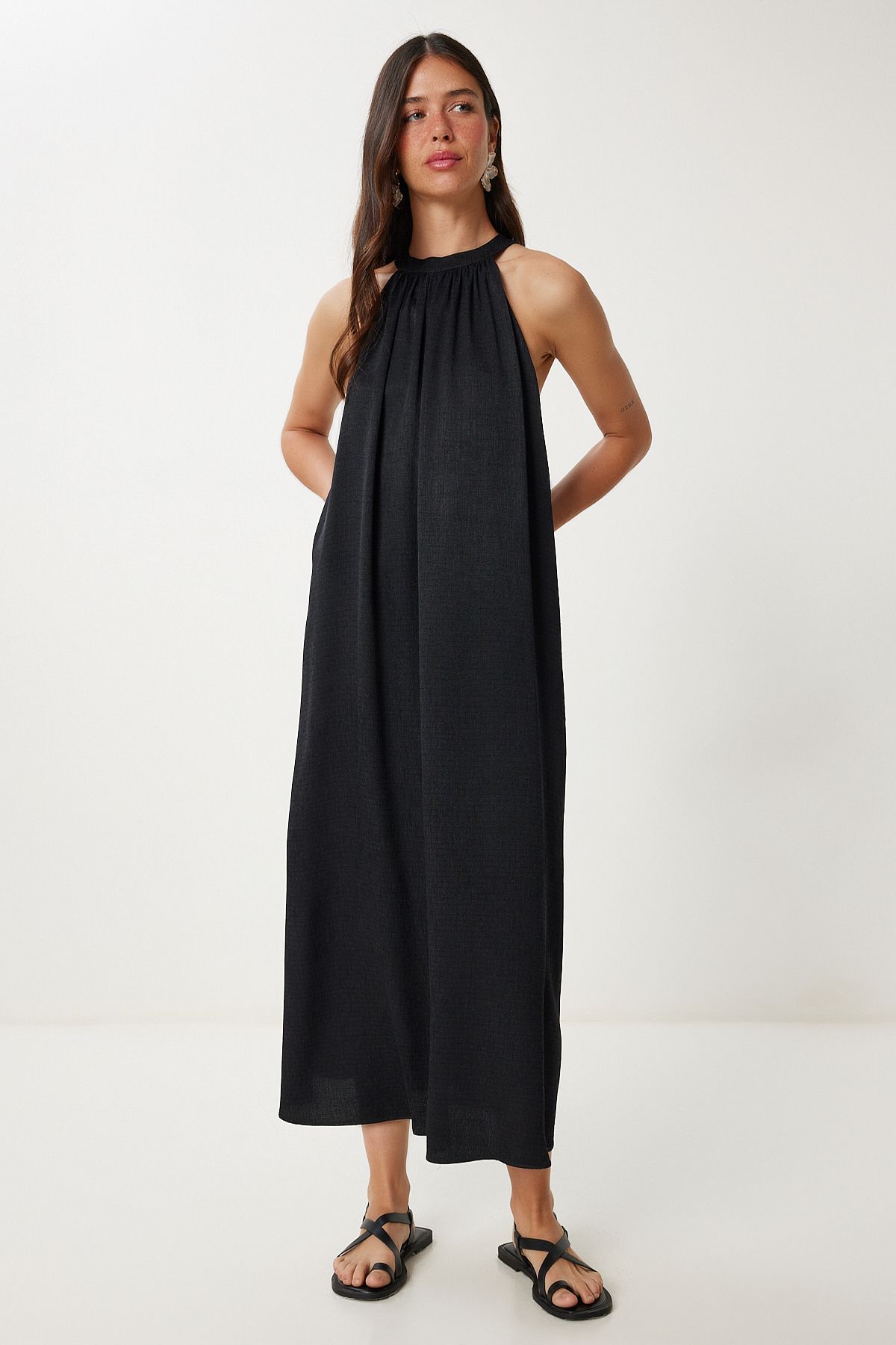 Lovelyİstanbul Halter Yaka Yazlık Uzun Elbise SİYAH LFG0011