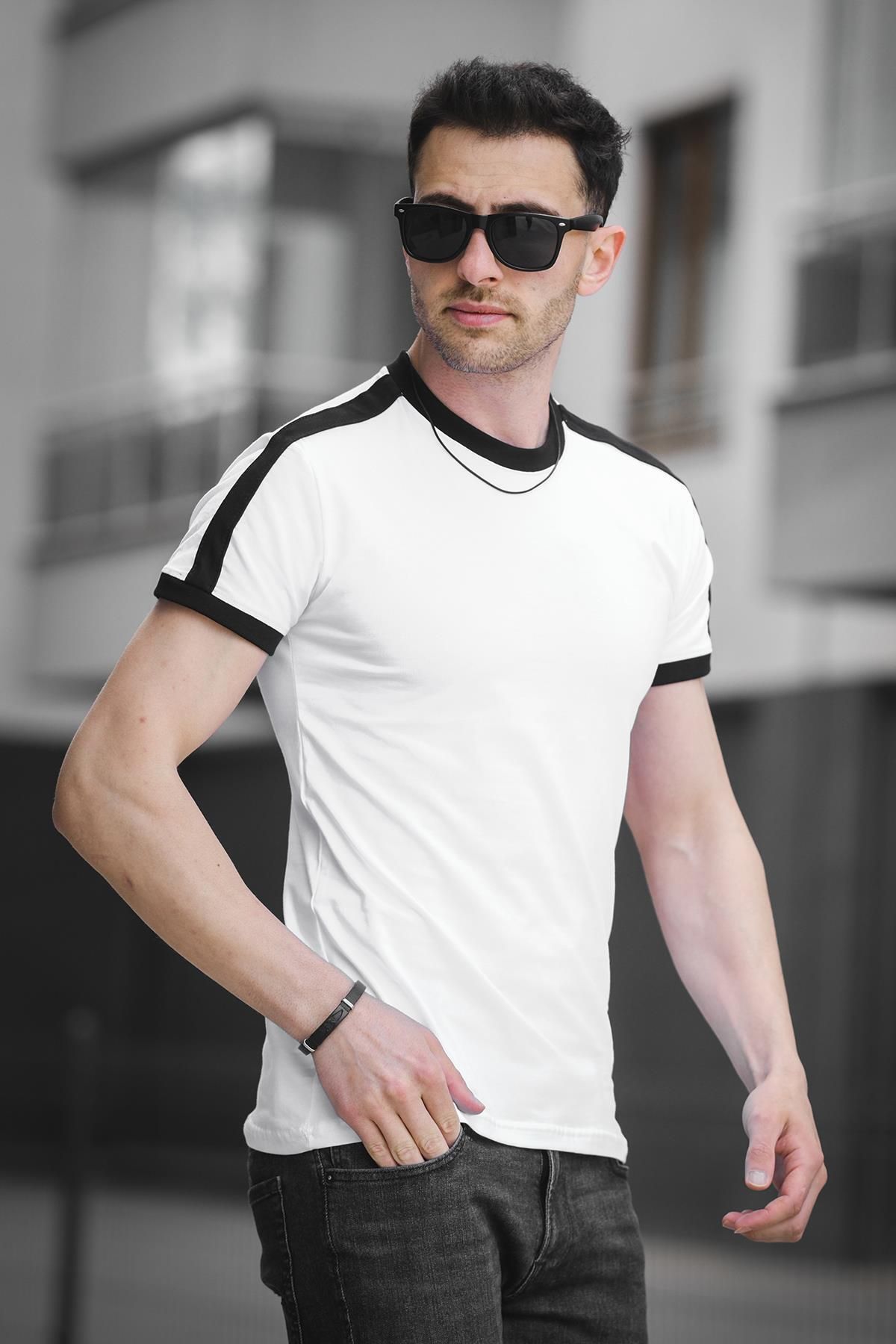 since 1990 man-Manlima Slim Fit Lycra Flexible Shoulder and Sleeve Stripe Men's Tshirt 2