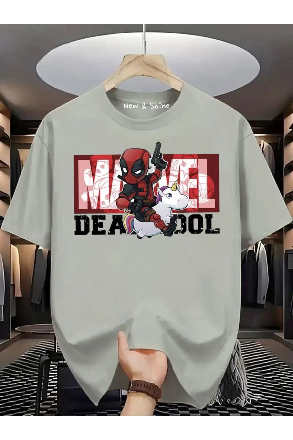 New Shine Süper Kahraman Dead Pool Baskılı Oversize T-Shirt