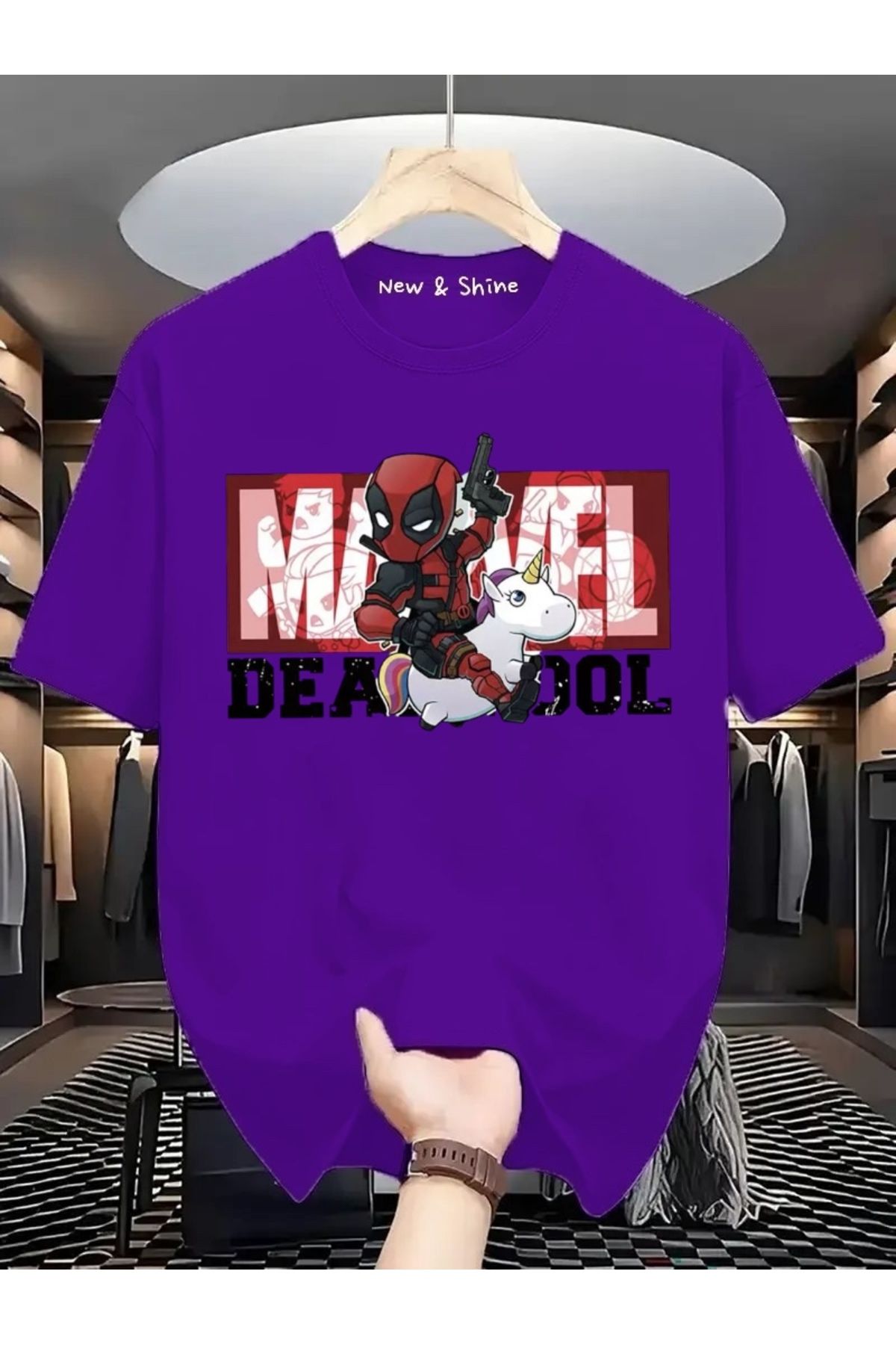 New Shine Süper Kahraman Dead Pool Baskılı Oversize T-Shirt