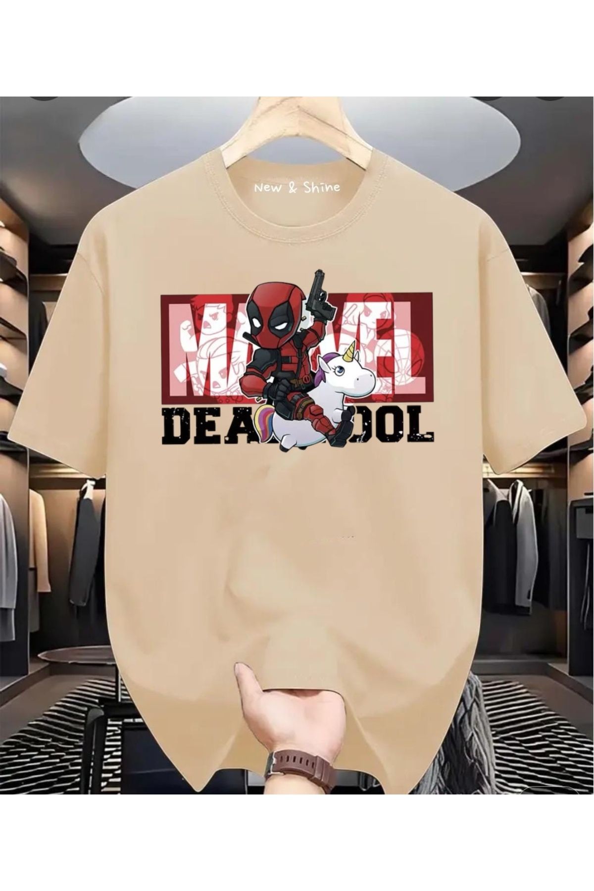 New Shine Süper Kahraman Dead Pool Baskılı Oversize T-Shirt