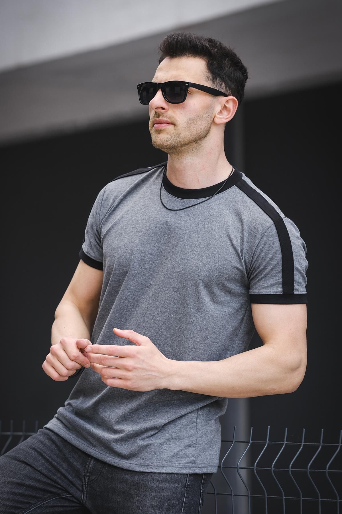 since 1990 man Manlima Slim Fit Likralı Esnek Omuz ve Kol Şeritli Erkek Tshirt