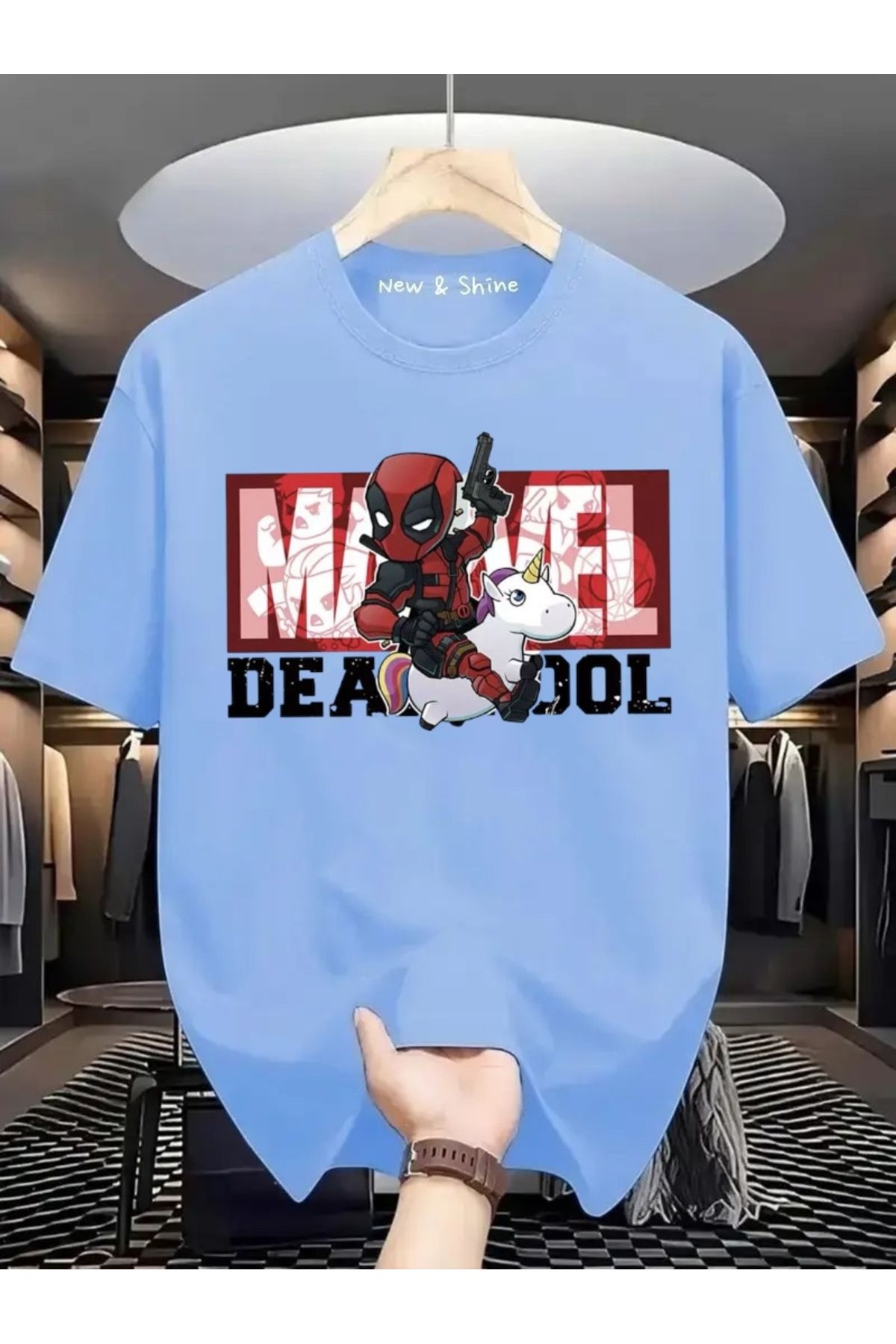 New Shine Süper Kahraman Dead Pool Baskılı Oversize T-Shirt
