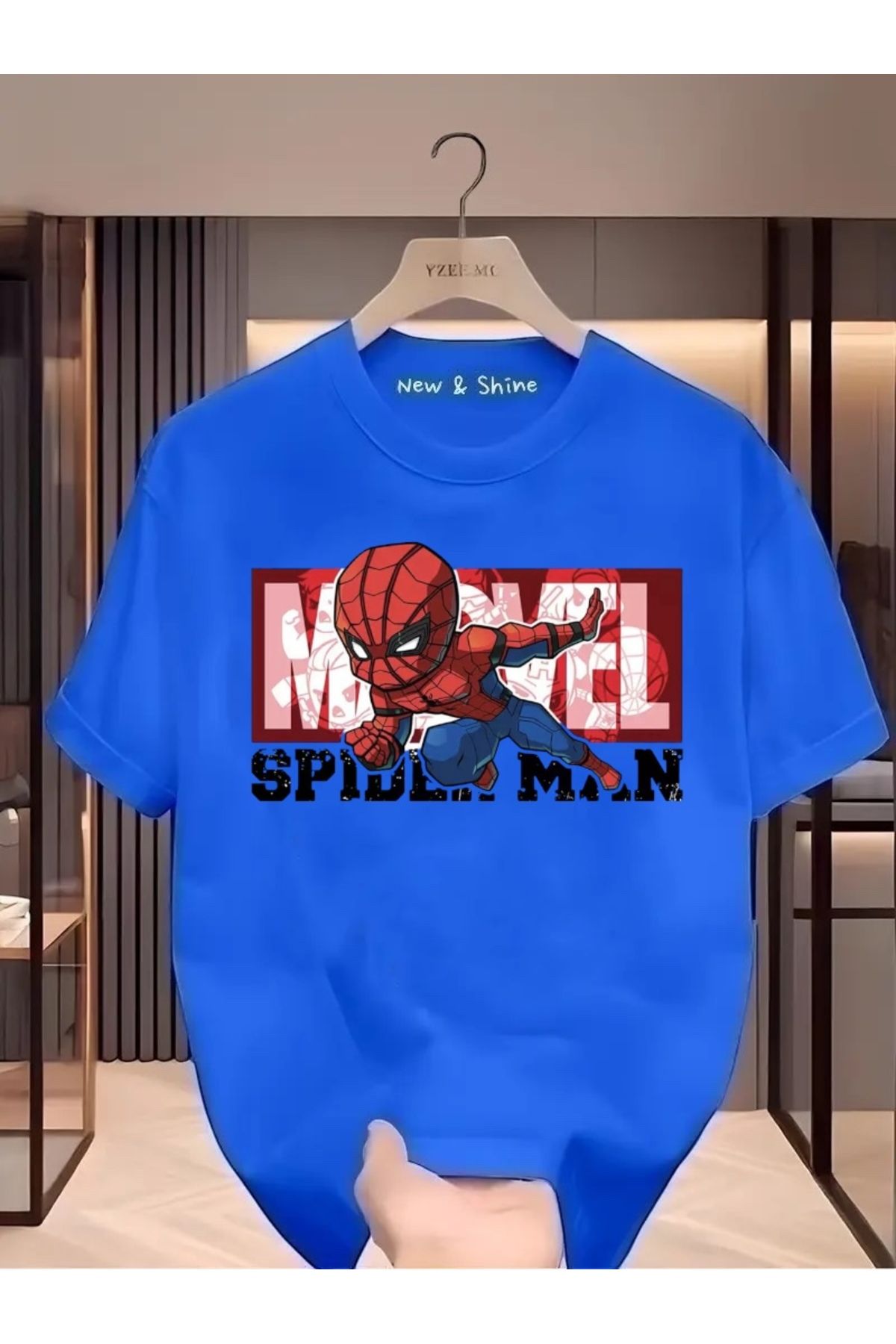 New Shine Süper Kahraman Örümcek Adam Baskılı Oversize T-Shirt