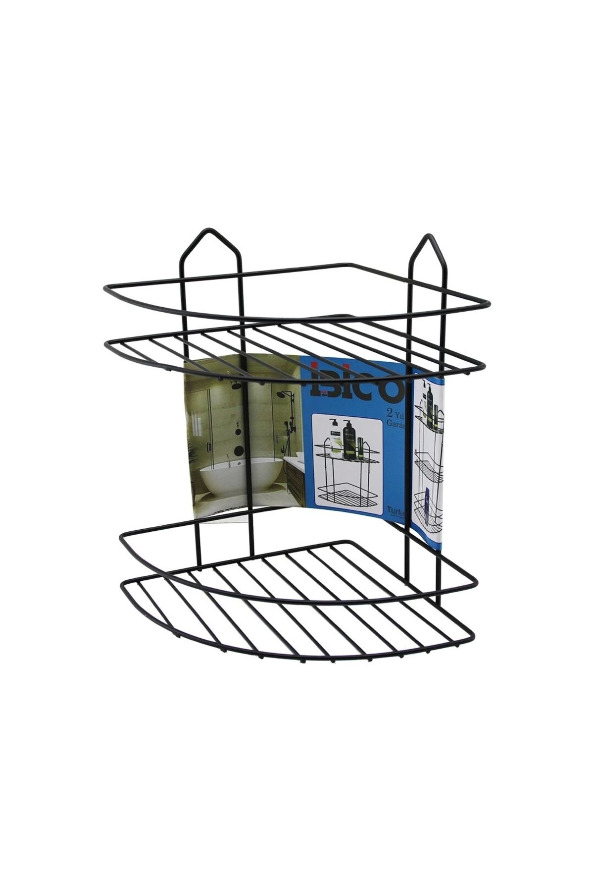 İnnMerry SİYAH 2 KATLI - ÜÇGEN METAL BANYO KÖŞELİK - DUŞKABİN RAF (5047)