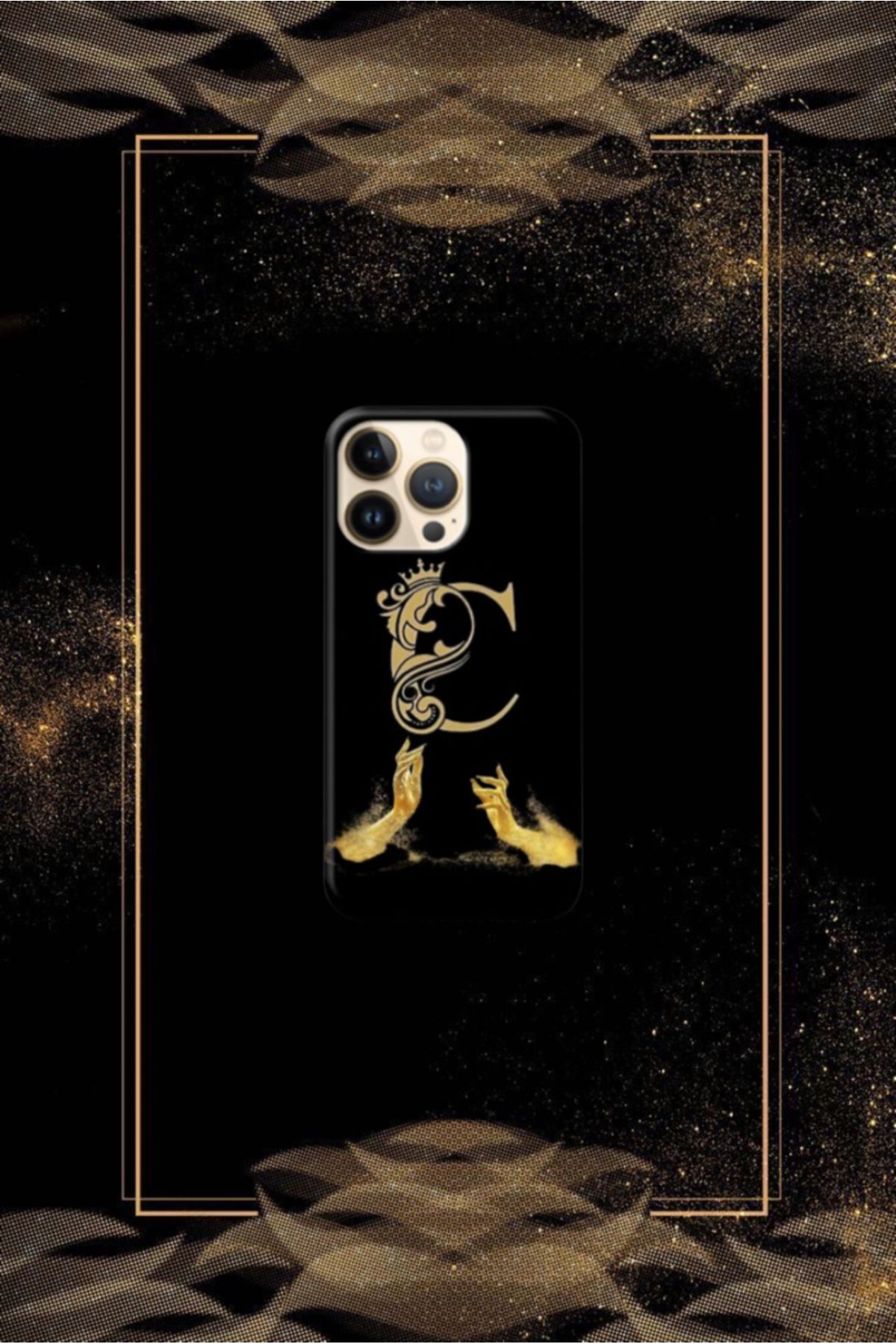 cover shopp Siyah Desenli Gold C Harfi IP 16 Pro