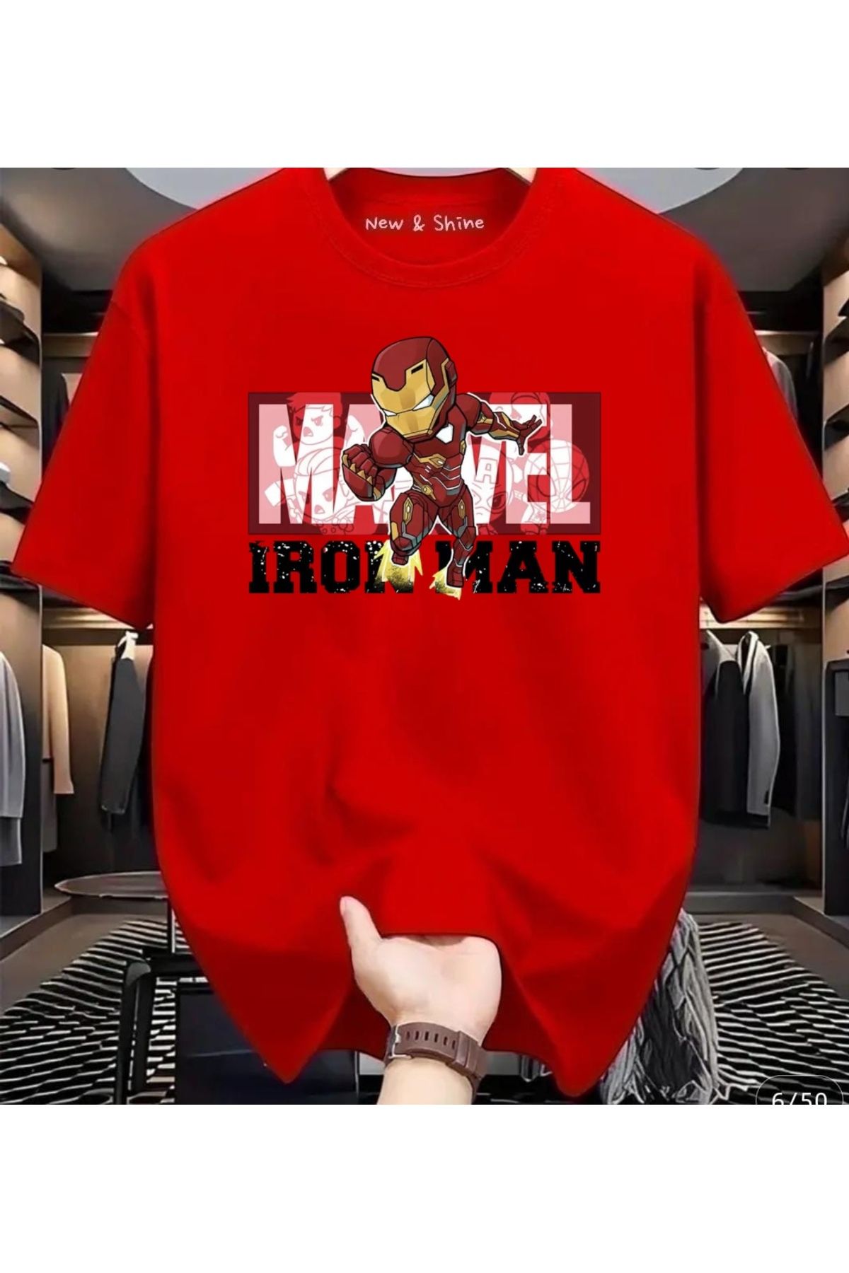 New Shine Süper Kahraman Iron Man Baskılı Oversize T-Shirt