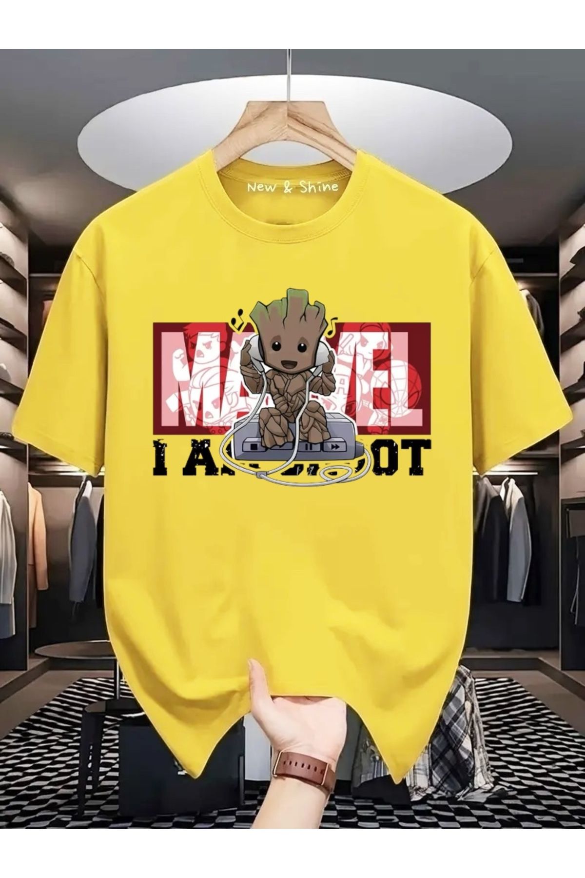 New Shine Süper Kahraman Groot Baskılı Oversize T-Shirt