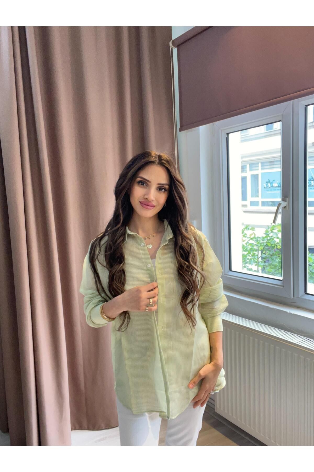 MODA Yeşil Transparan Gömlek