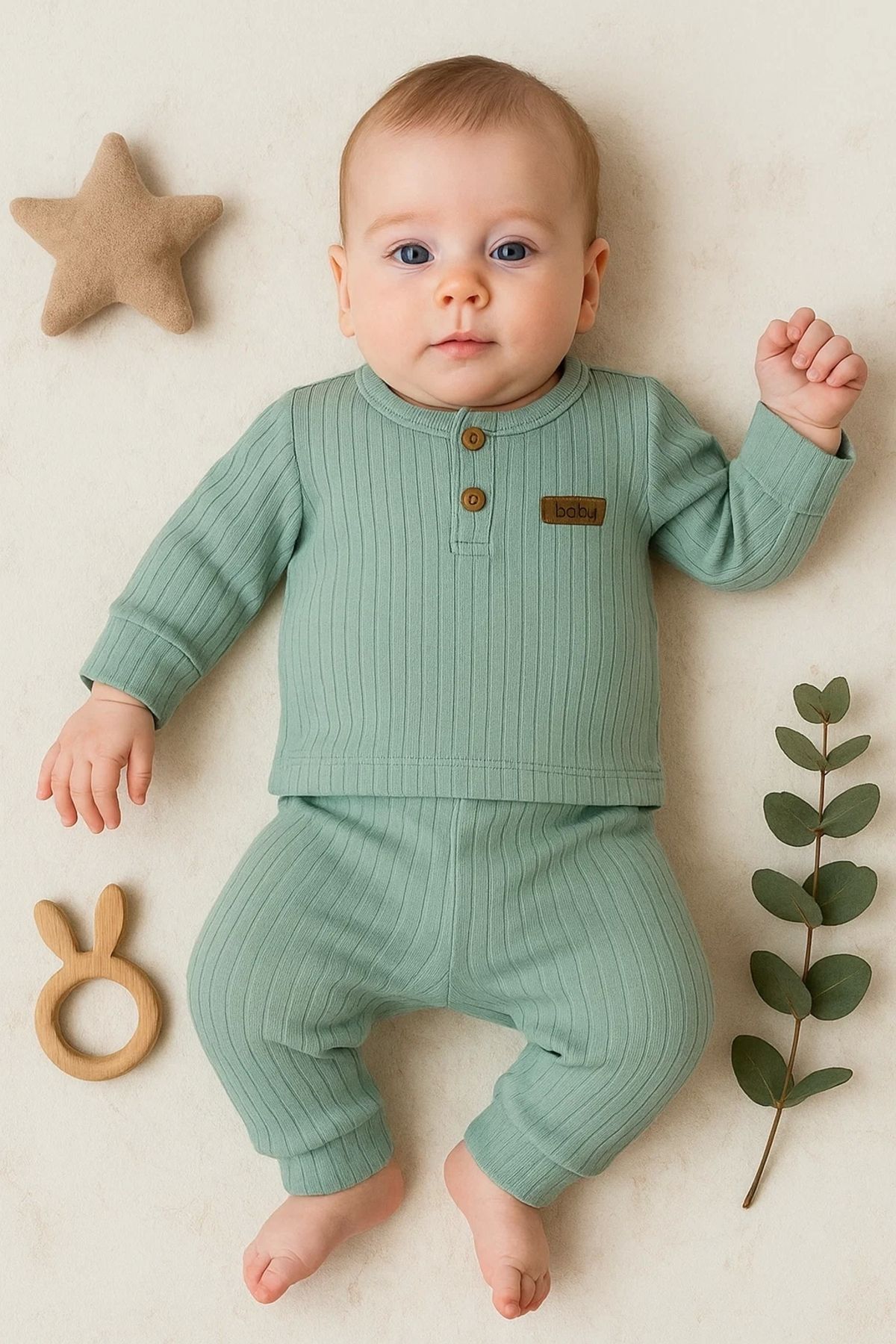 Beruflic Çizgili Kumaş % 100 Pamuk 2'li Unisex Takım