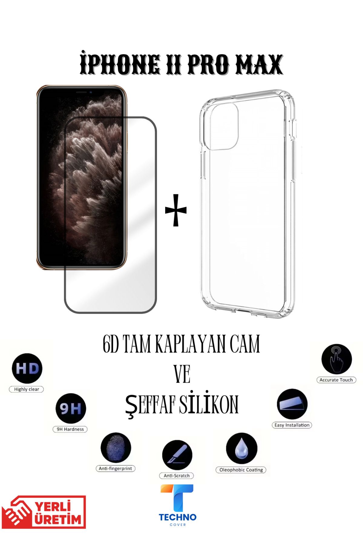 foxpower İphone 11 Pro Max 6d Tam Kaplayan Ekran Koruyucu Ve Şeffaf Kılıf 2li Avantajlı Paket