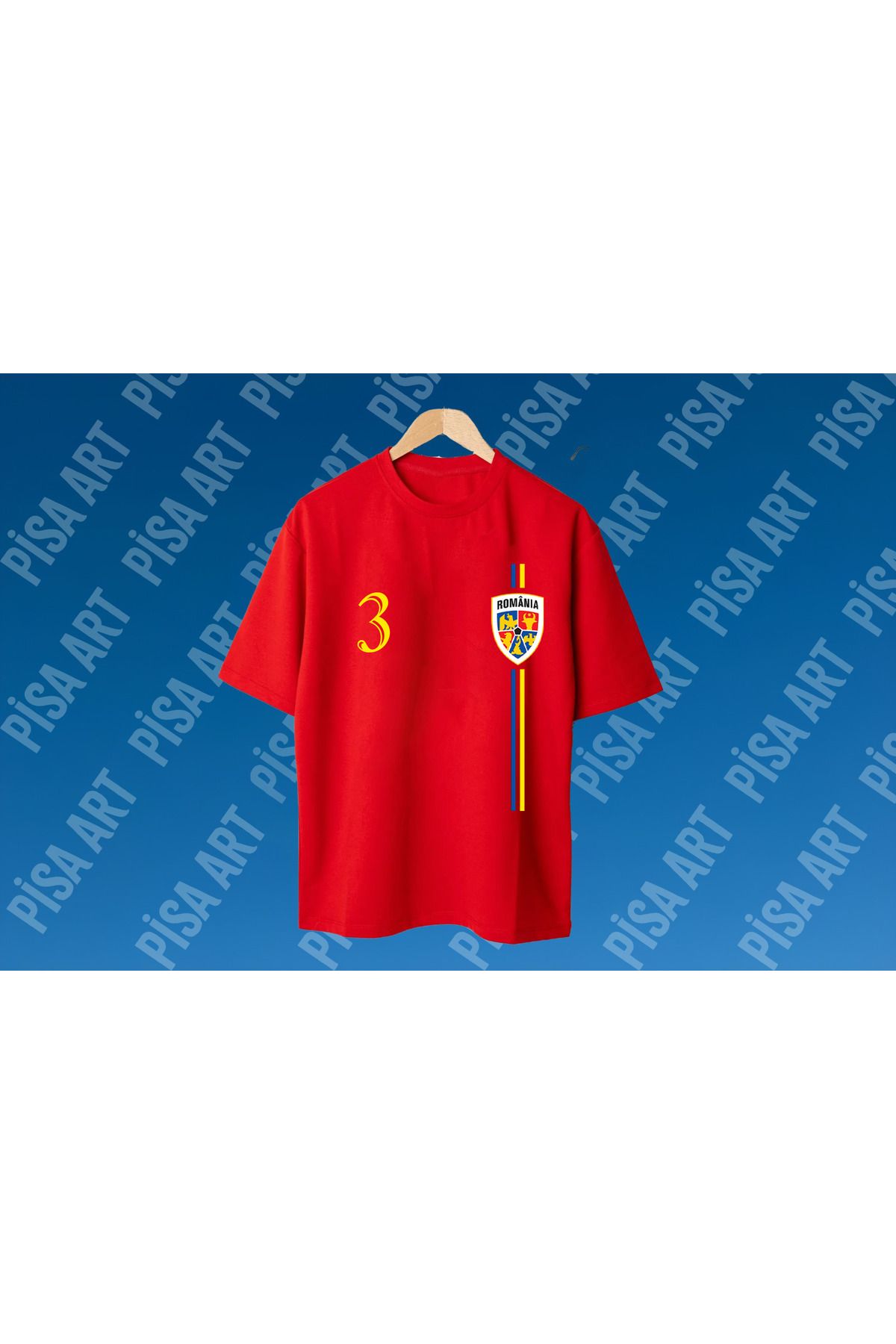 Pisa Art Romanya Milli Futbol Takımı Retro 3 Özel Tasarım Unısex Taraftar T-Shirt