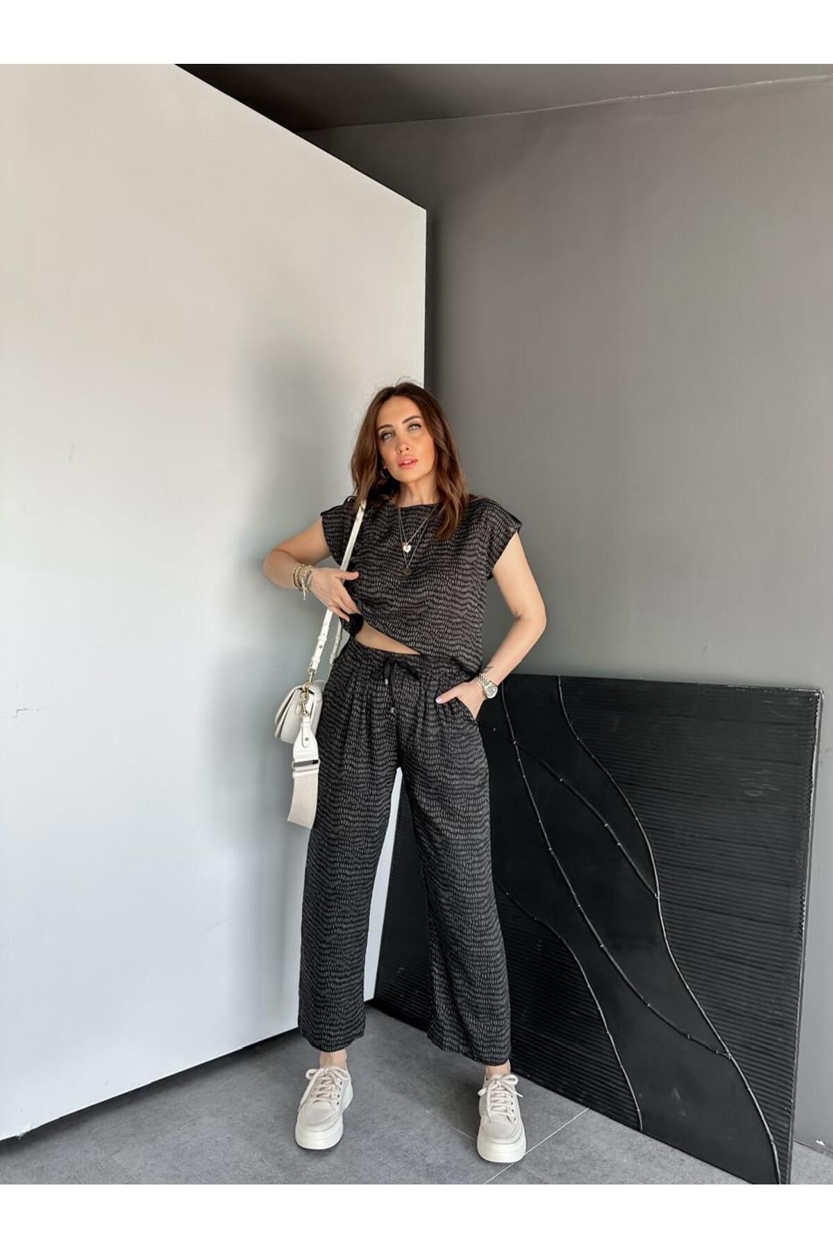 Zerrincan Giyim Haki Geometrik Desenli Cotton Takım
